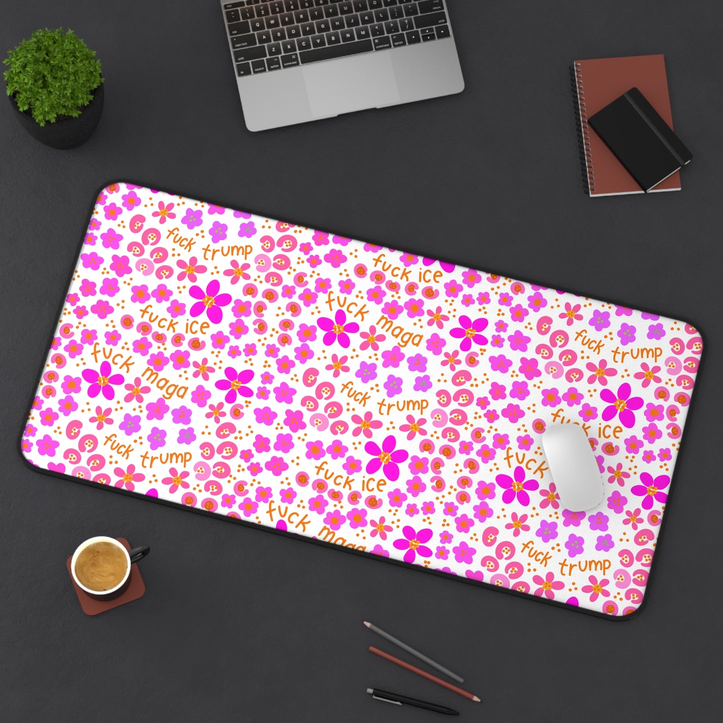 Slightly Subtle Pink Floral Pattern desk mat | Flower Print Pet Mat