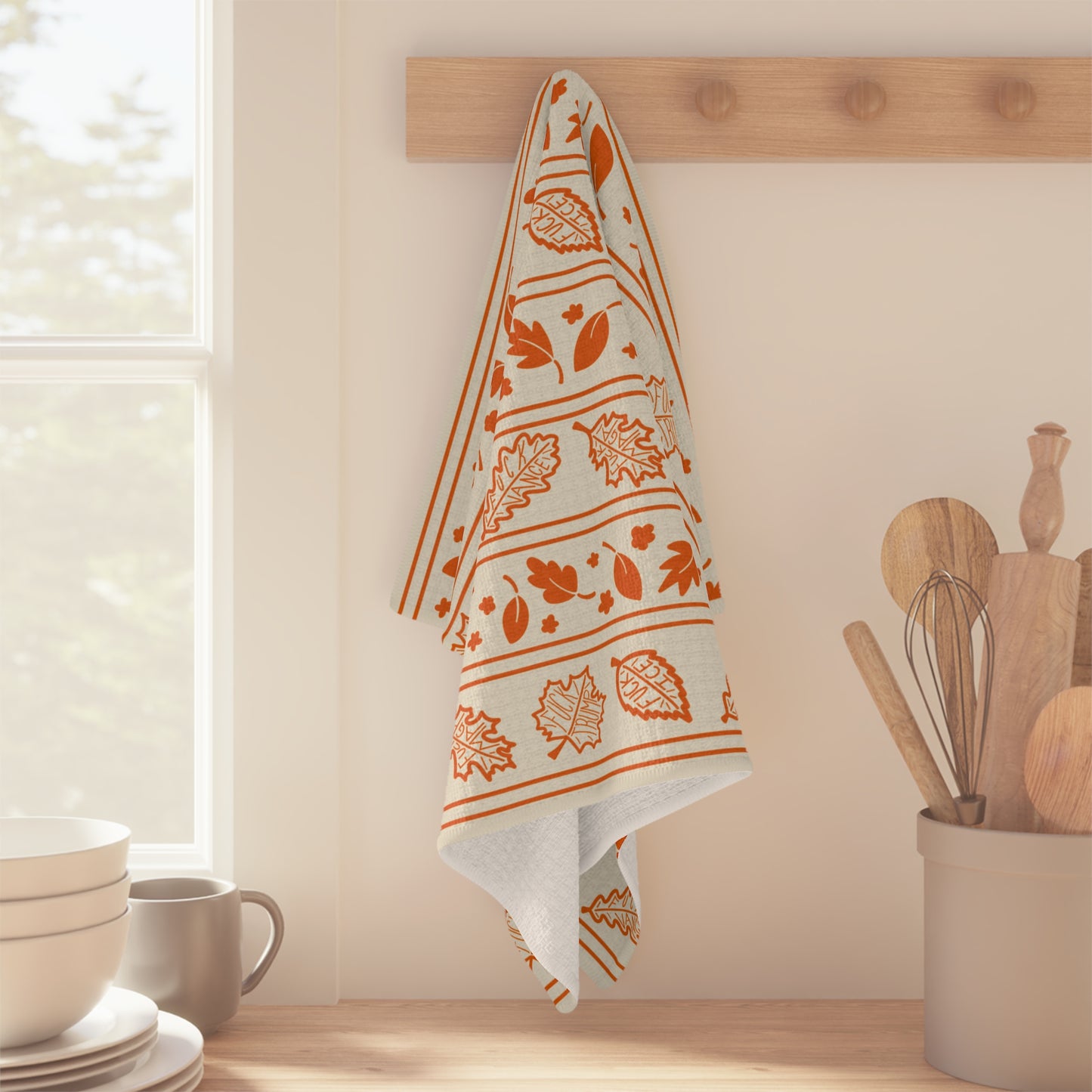 Autumn Leaf Stripe Tea Towel Microfiber Fall Kitchen Dish Towel, Orange Harvest Home Decor