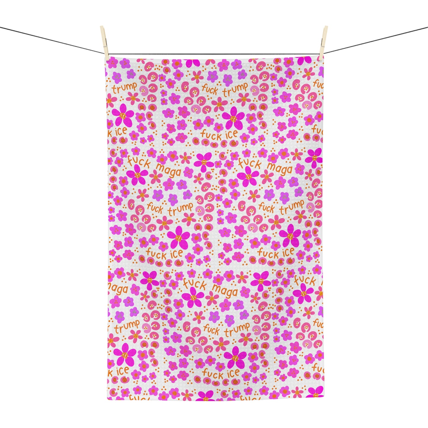 Slightly Subtle Floral Pattern Microfiber Tea Towel | Pink Flower Protest Art