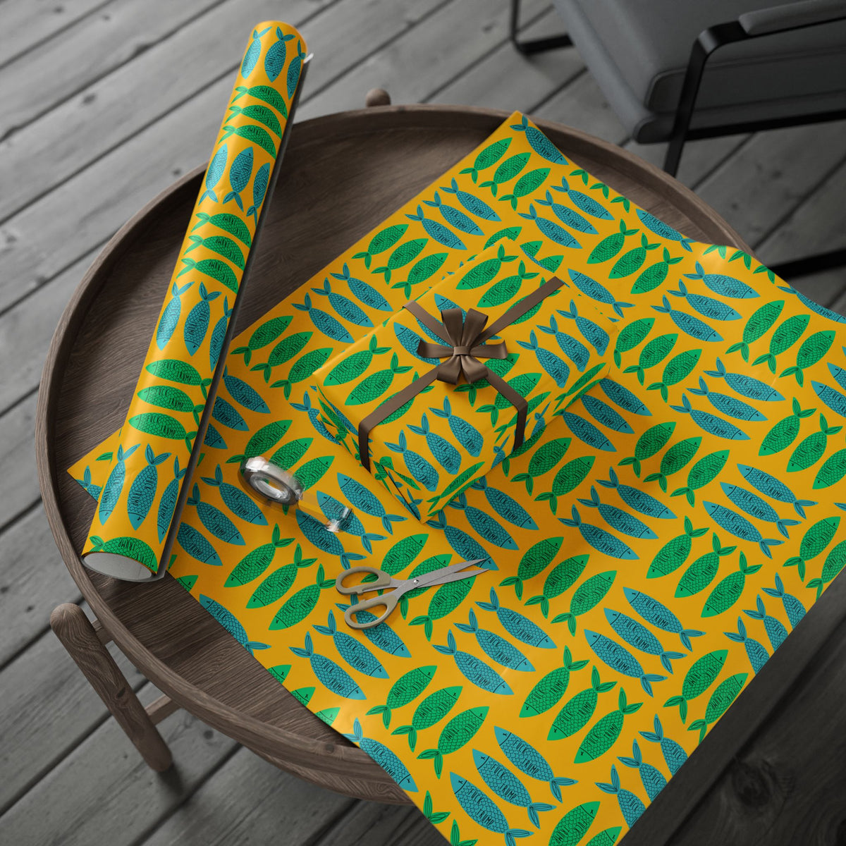 Slightly Subtle Sardine Wrapping Paper on Yellow, Funny Fish Gift Wrap, Sea Creature Birthday Party Supplies, Unique Office Present