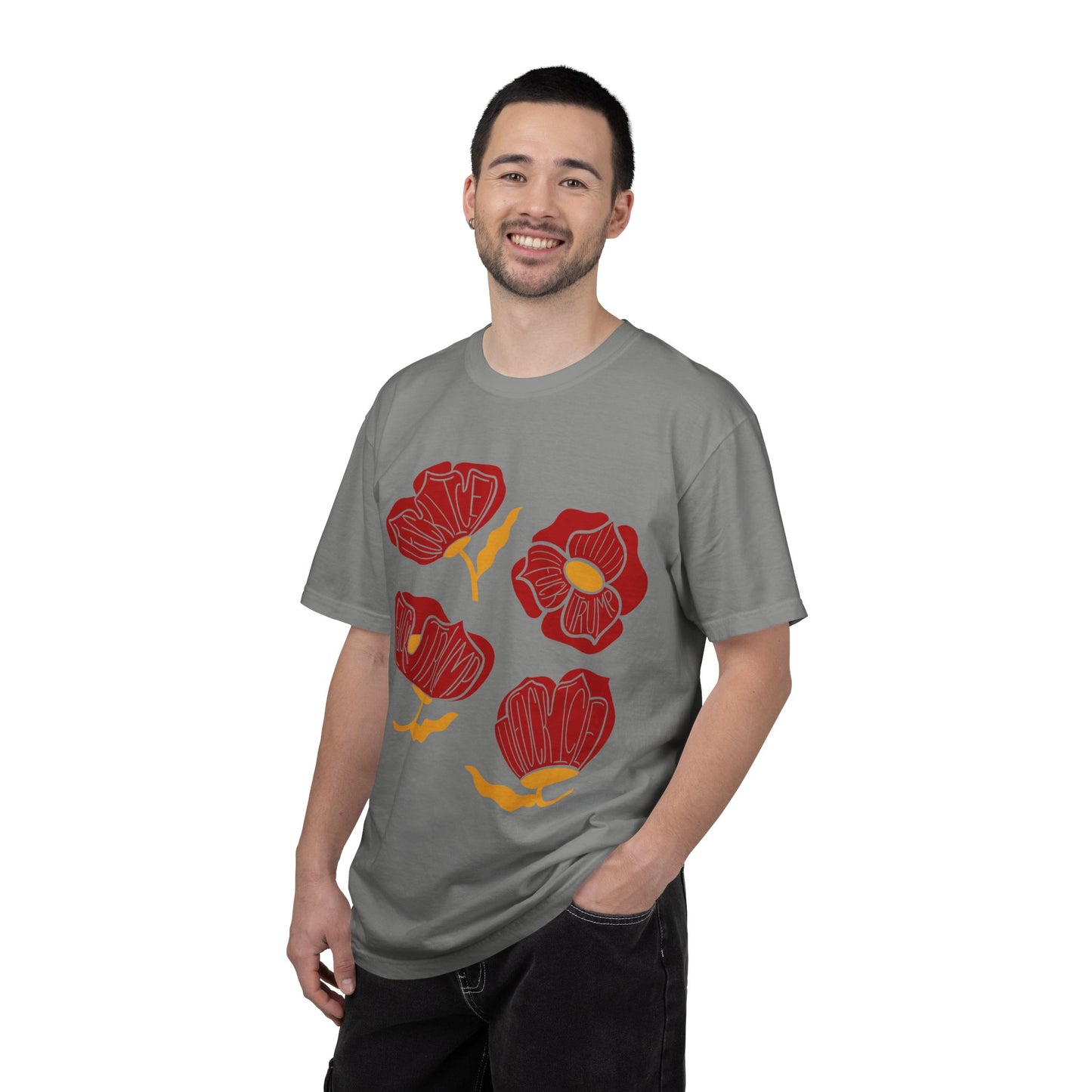 Slightly Subtle Red Abstract Poppy Flowers T-Shirt | Floral Graphic Tee FDT
