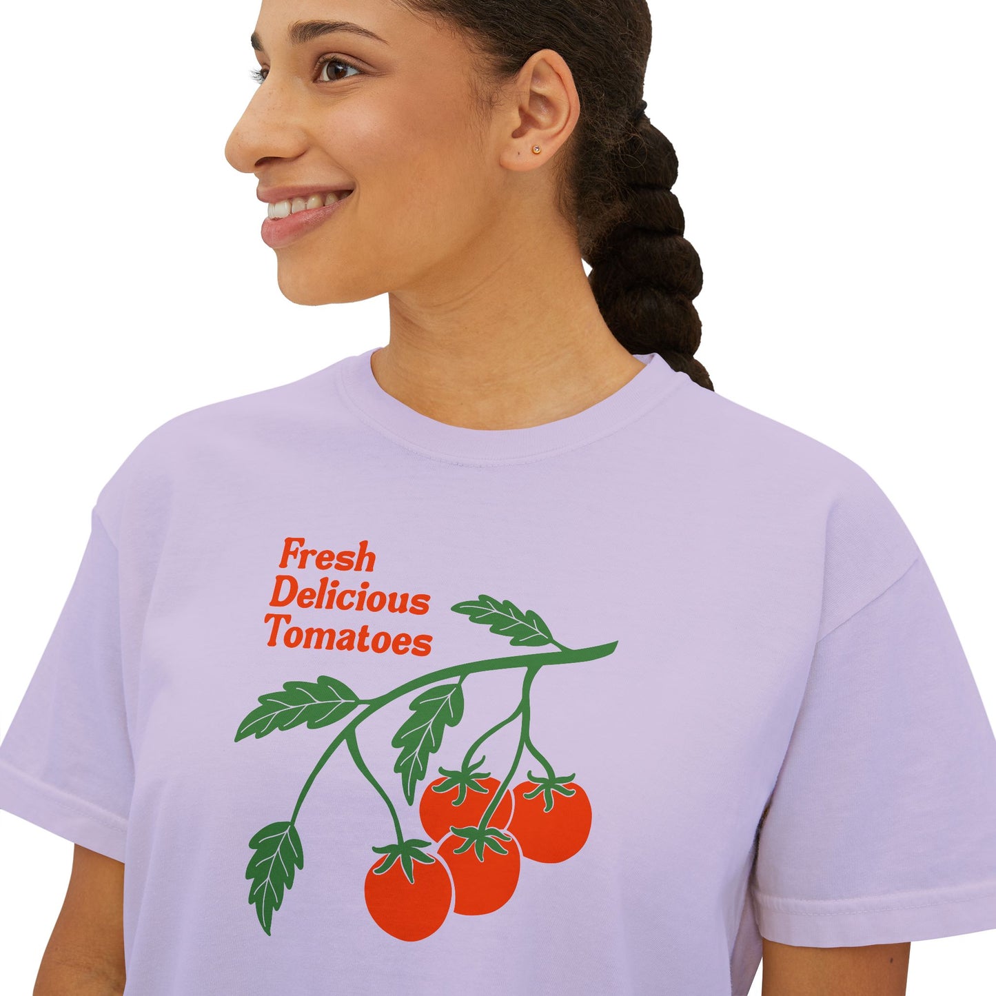 Fresh Delicious Tomatoes CROP Tee | Tomato Vine Illustration, Garden Produce Shirt Comfort Colors Boxy Crop