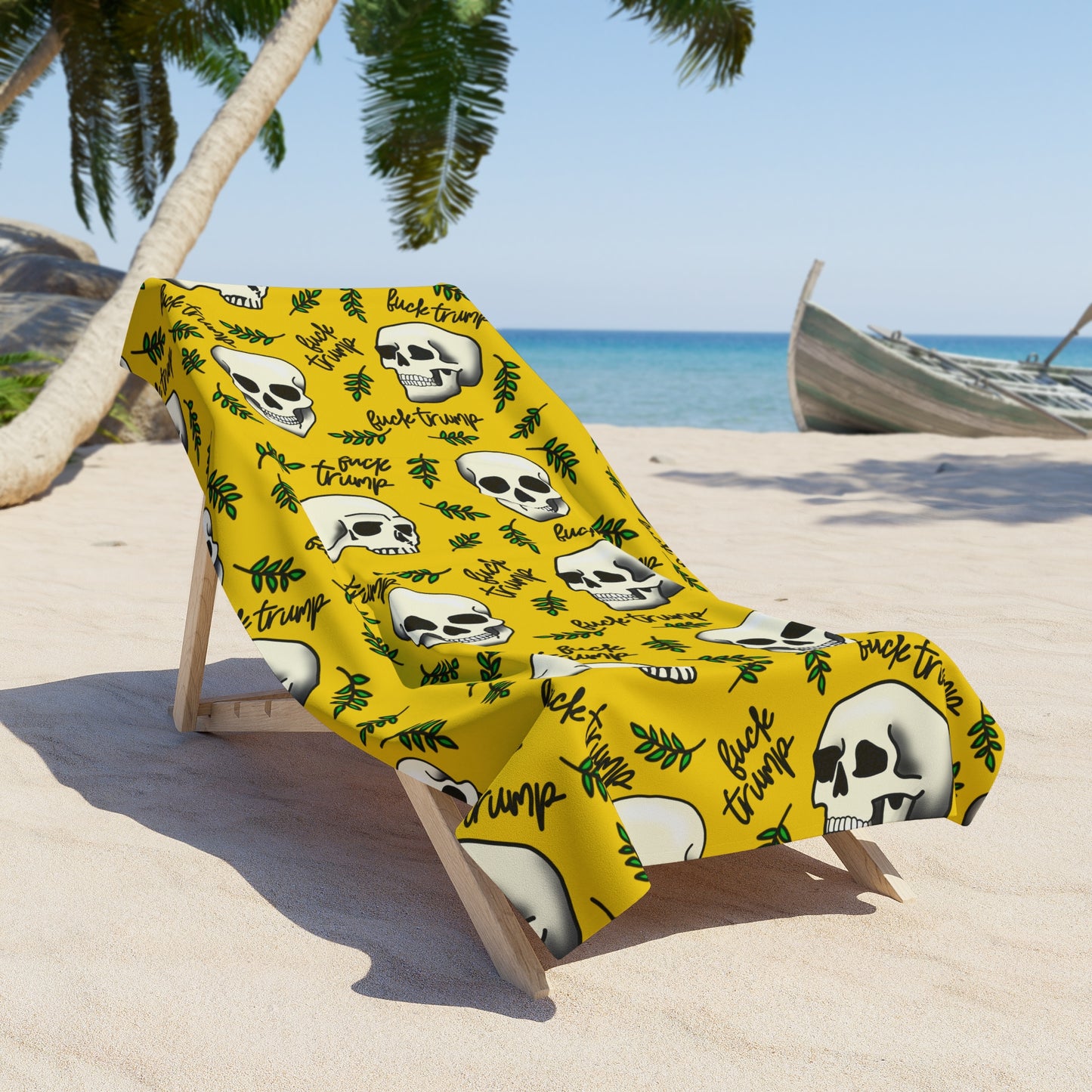 Skull Pattern Beach Towel — Yellow Tropical Skull Design