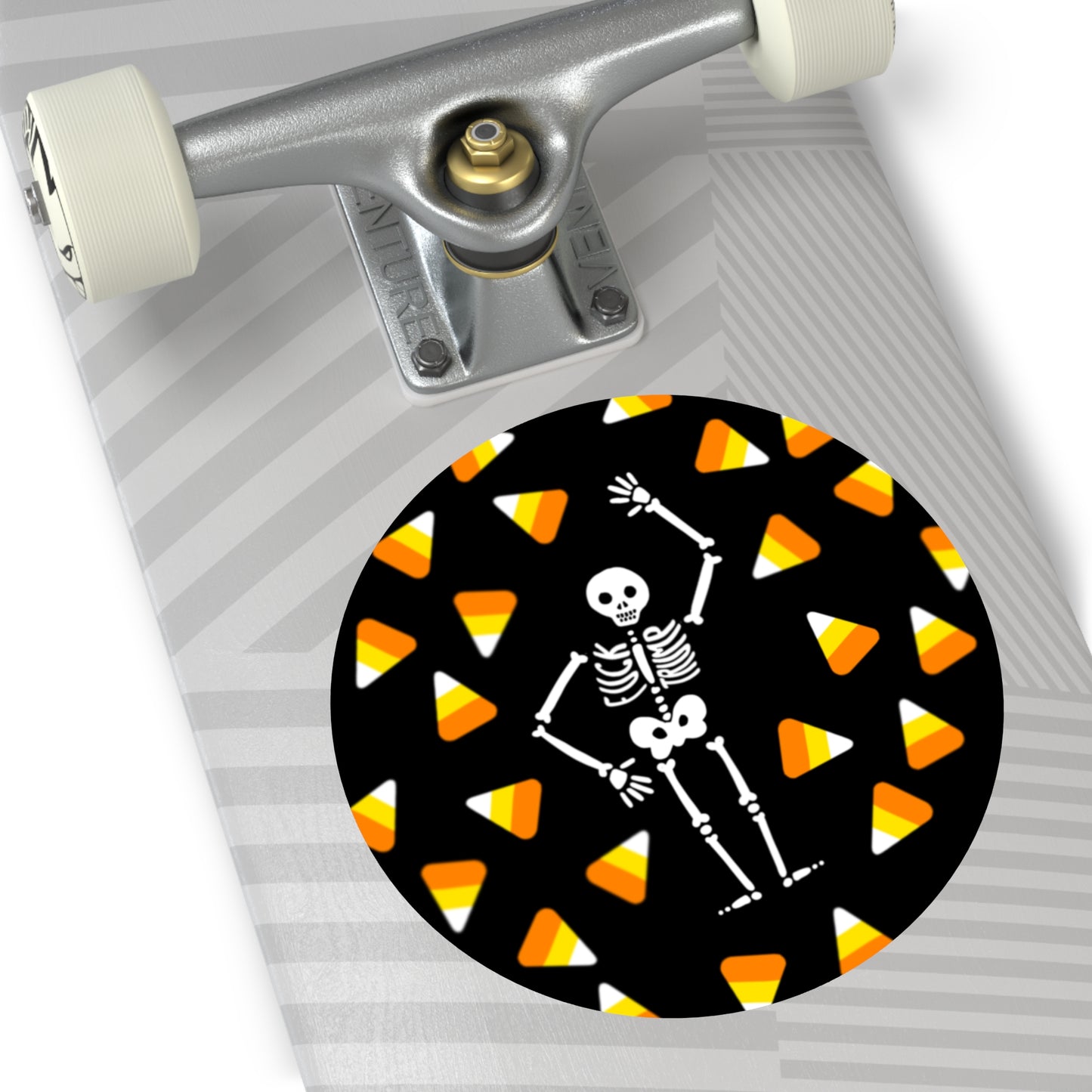 Halloween Skeleton & Candy Corn Round Vinyl Sticker FDT