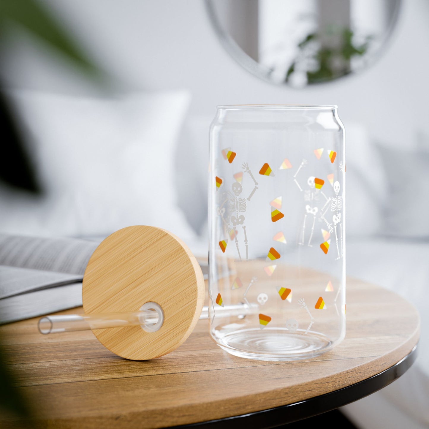 Slightly Subtle Spooky Halloween-Themed Sipper Glass, Candy Corn Design, Stylish Drinkware for Parties, Gifts, and Home Decor