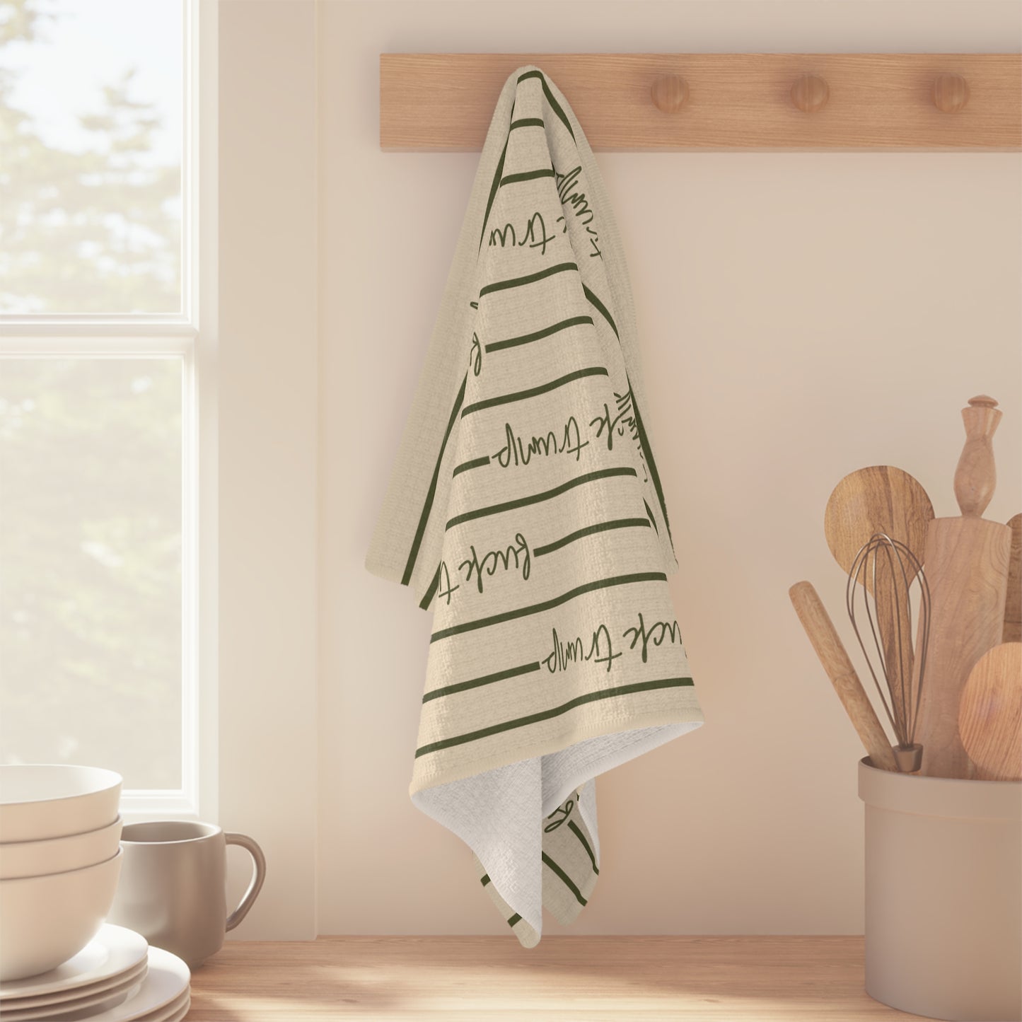 flour to table striped script Microfiber Tea Towel | farmhouse kitchen stripes FDT