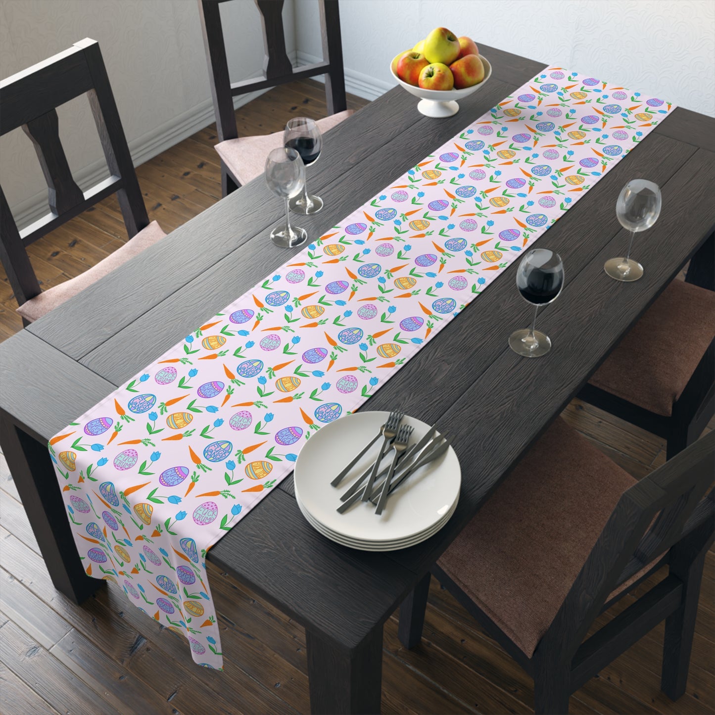 Slightly Subtle Easter Eggs Table Runner | Pastel Floral Egg Pattern FDT
