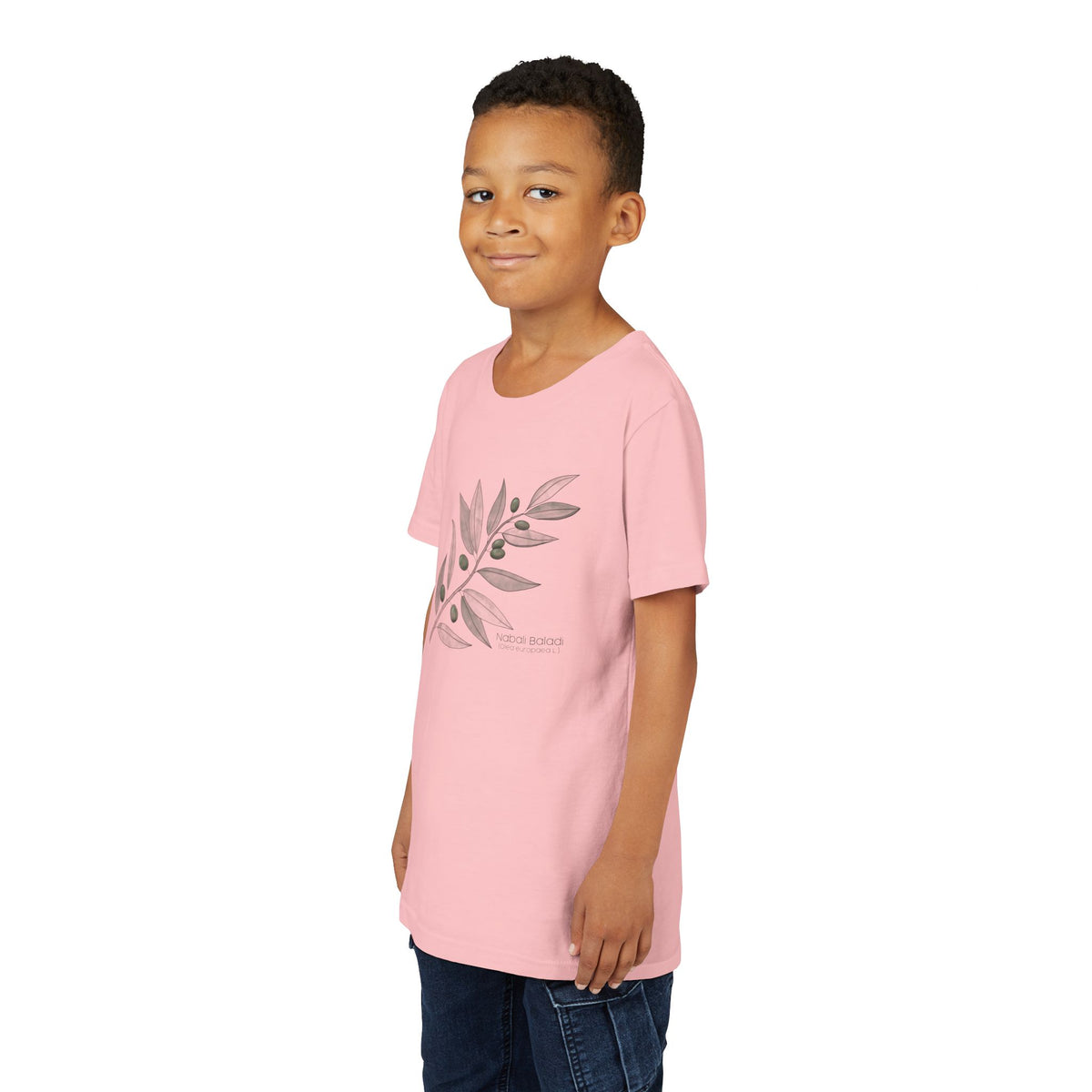 Youth Short Sleeve Tee with Olive Botanical Leaf Design
