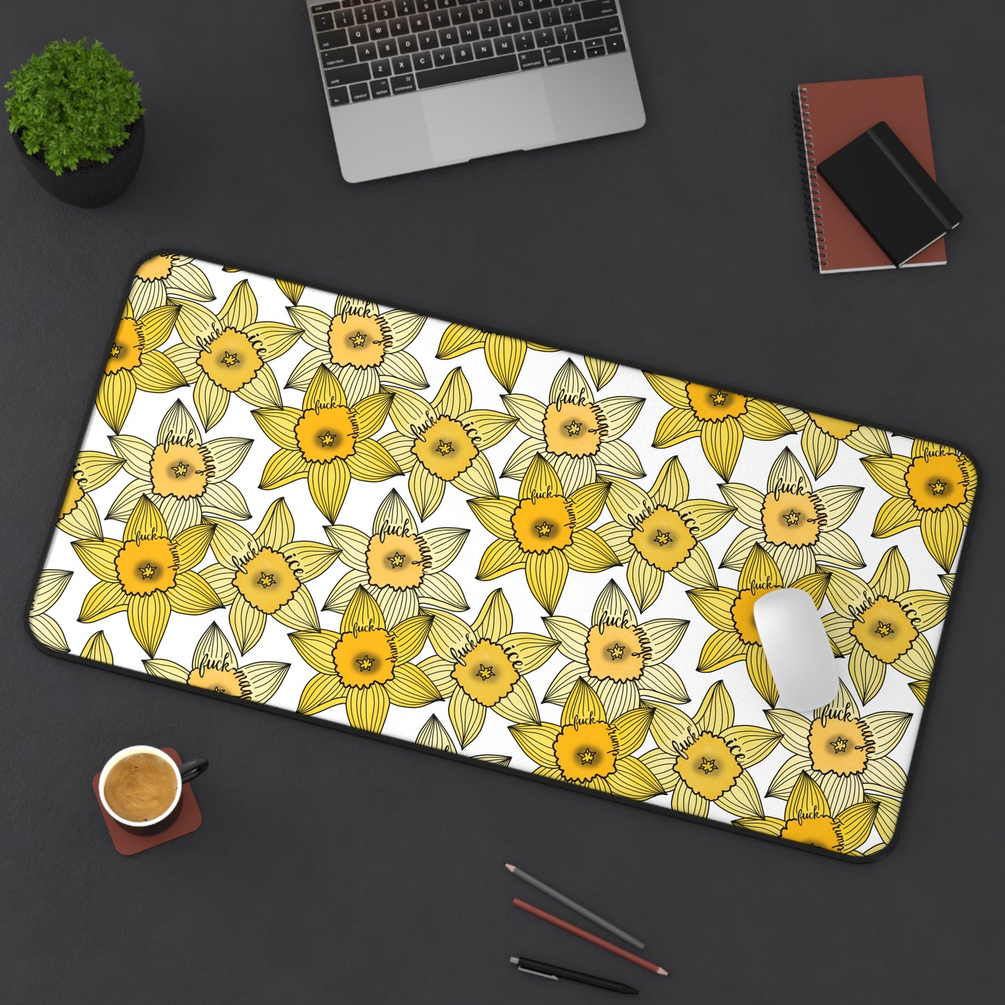 Slightly Subtle Yellow Daffodil Pattern Desk Mat | Spring Floral Pet Feeding Mat