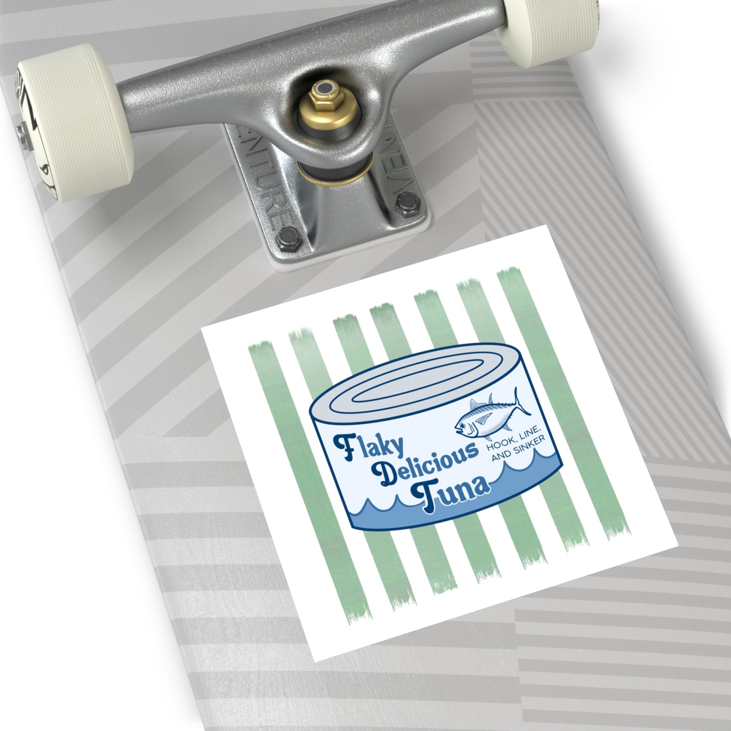Flaky Delicious Tuna Sticker — Vintage Canned Fish Square Vinyl Decal