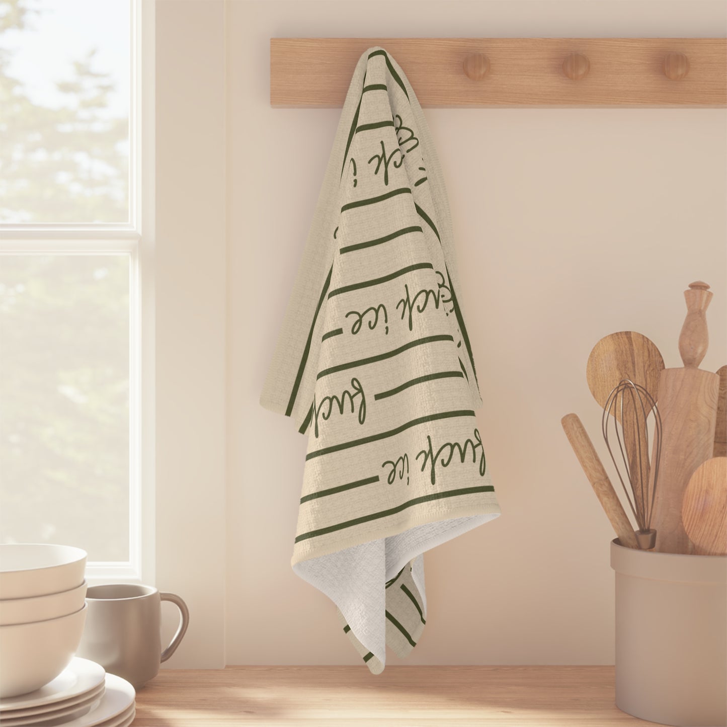 flour to table striped script Microfiber Tea Towel | farmhouse kitchen stripes ice
