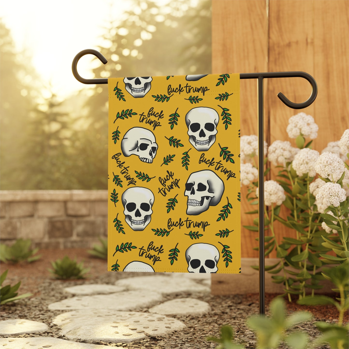 Slightly Subtle Skull Pattern Garden Flag | Political Phrase Garden Flag FDT