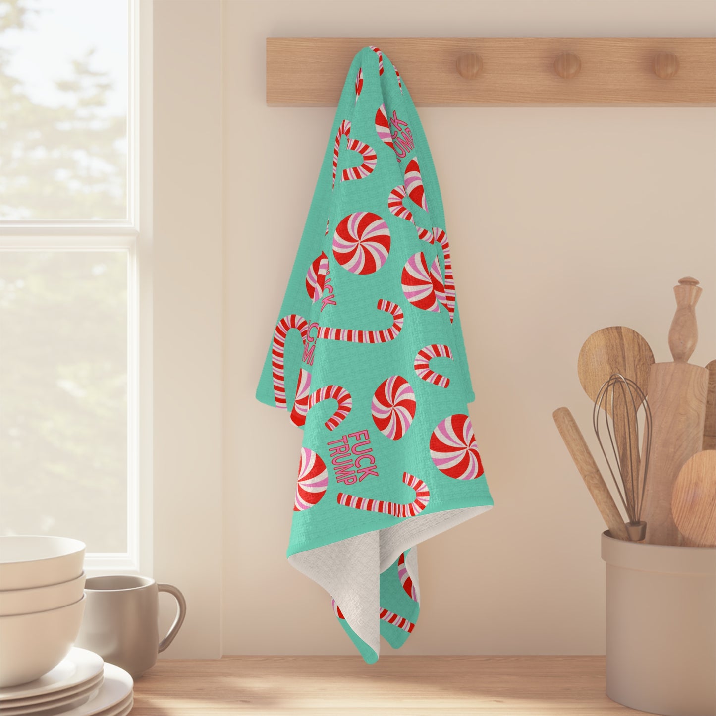 Holiday Candy Canes Tea Towel fdt Peppermint Pattern Kitchen Towel