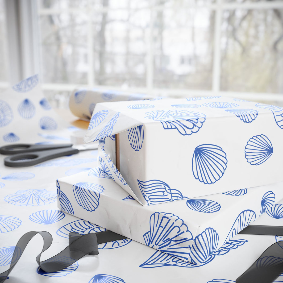 Slightly Subtle Coastal Ocean-Inspired Wrapping Paper, Elegant Nautical Gift Wrap, Shell Paper, Blue Wrapping, Perfect for Beach Lovers