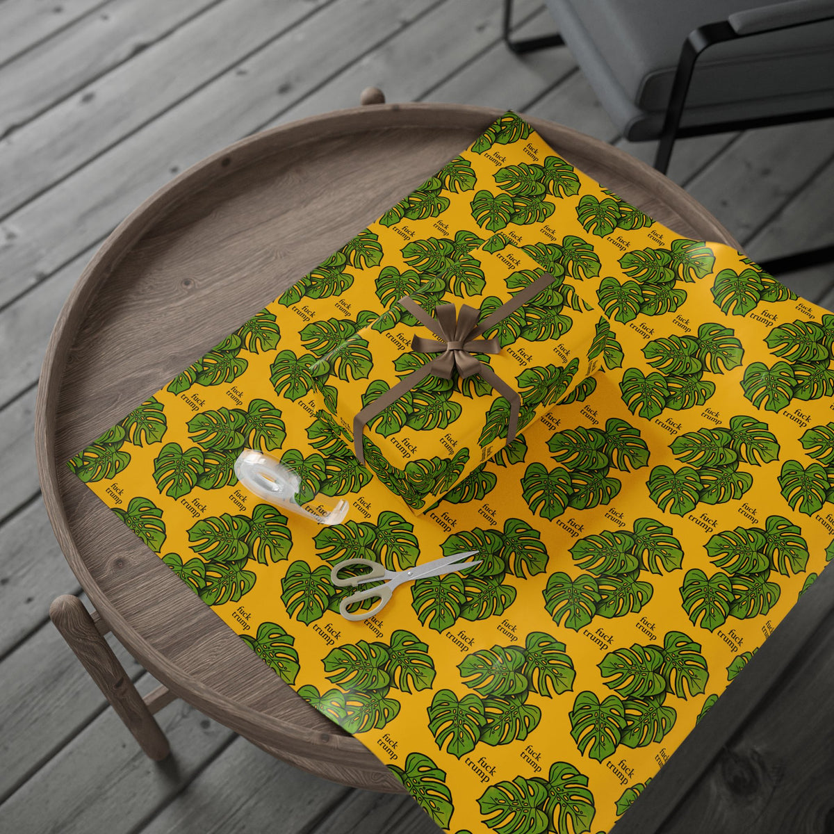 Slightly Subtle Monstera Leaf Pattern FDT Wrapping Paper | Yellow Tropical Botanical Gift Wrap