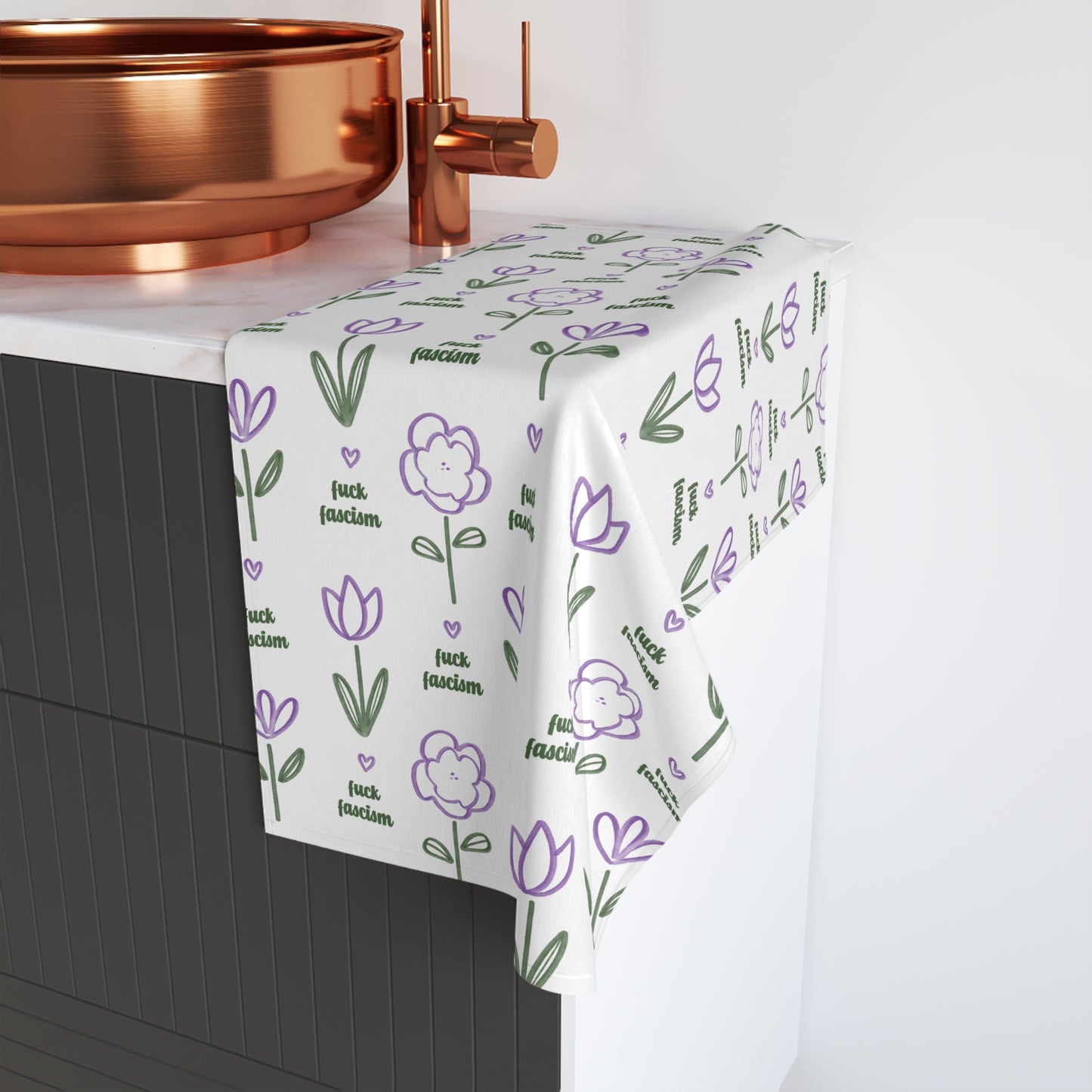 Slightly Subtle Purple Floral Pattern Hand Towel | Tulip and Poppy Printed Towel