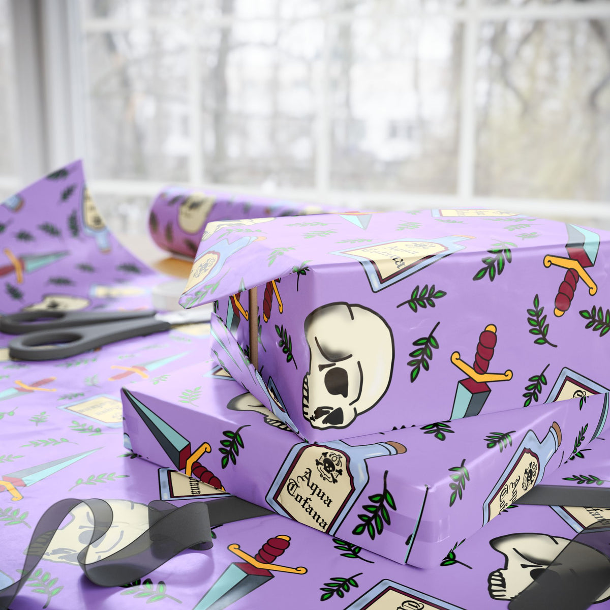Aqua Tofana Purple Witchy Skull Wrapping Paper Feminist Spiritual Occult Gift Wrap