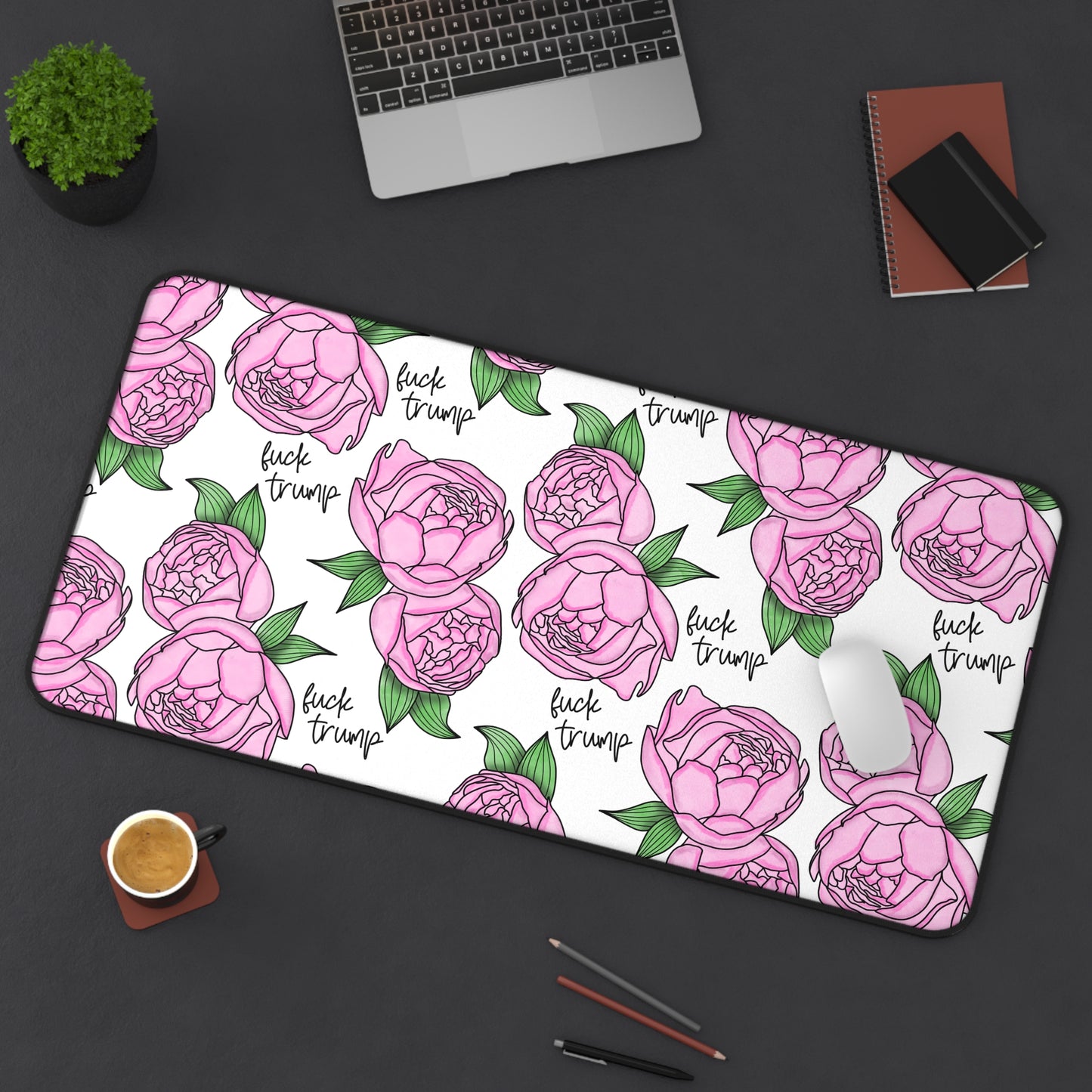 Slightly Subtle Pink Peonies Pattern Desk Mat | Floral Mouse Pad
