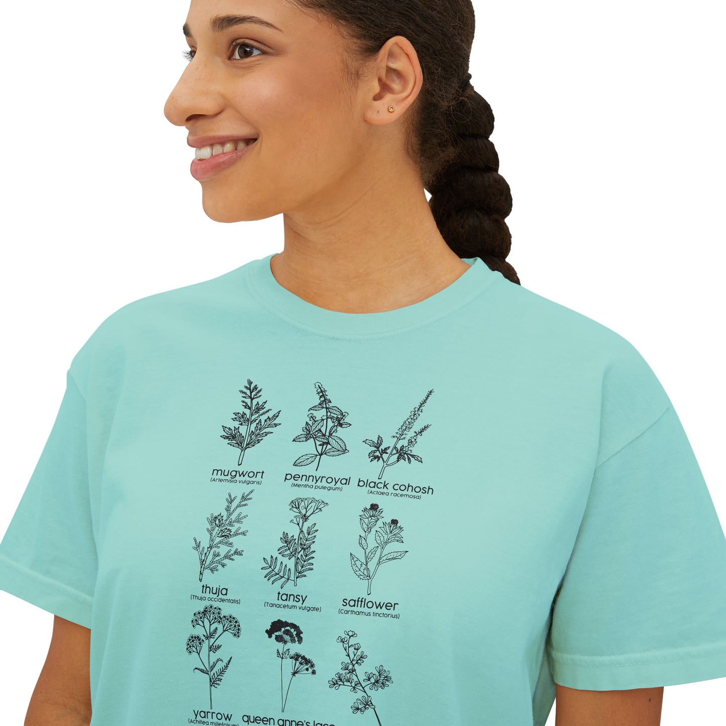 Herbs for Reproductive Freedom Boxy CROP Botanical Illustration Chart Comfort Colors Crop Tee