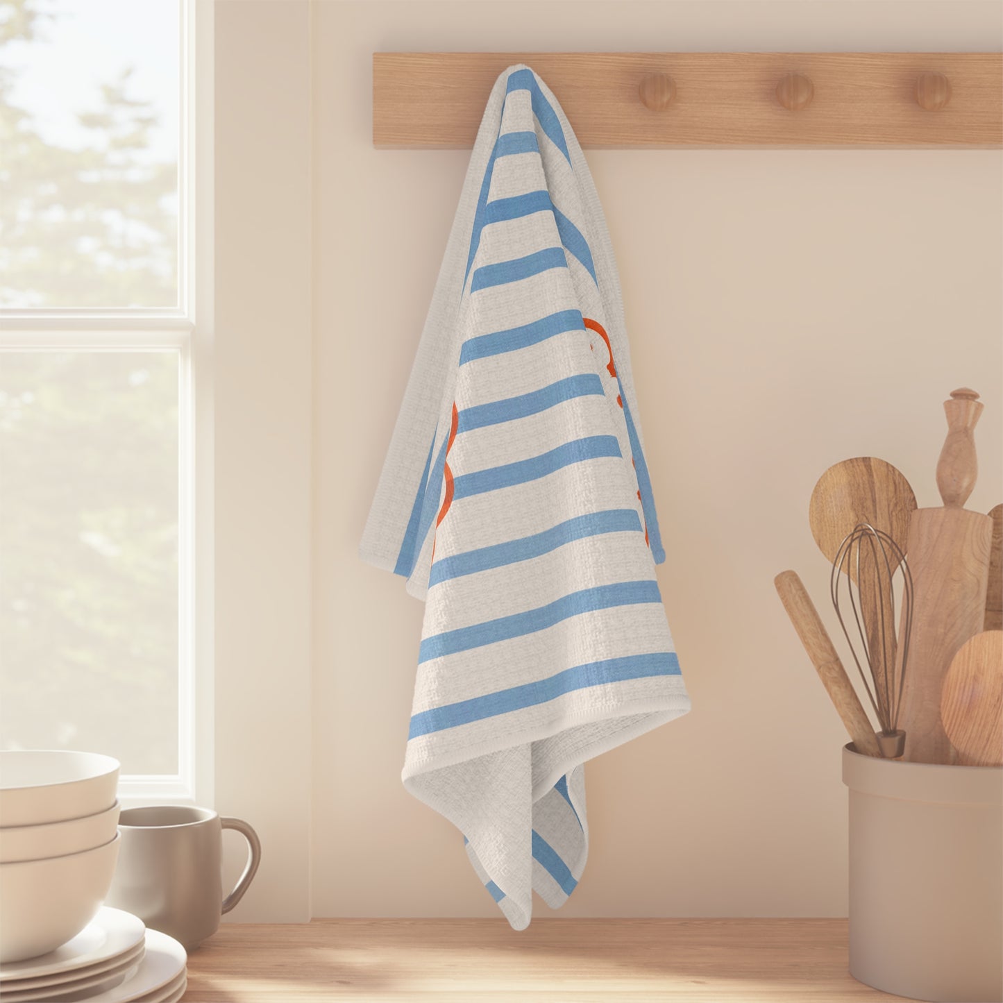 Crab Stripe Microfiber Tea Towel — Coastal Kitchen Dish Towel