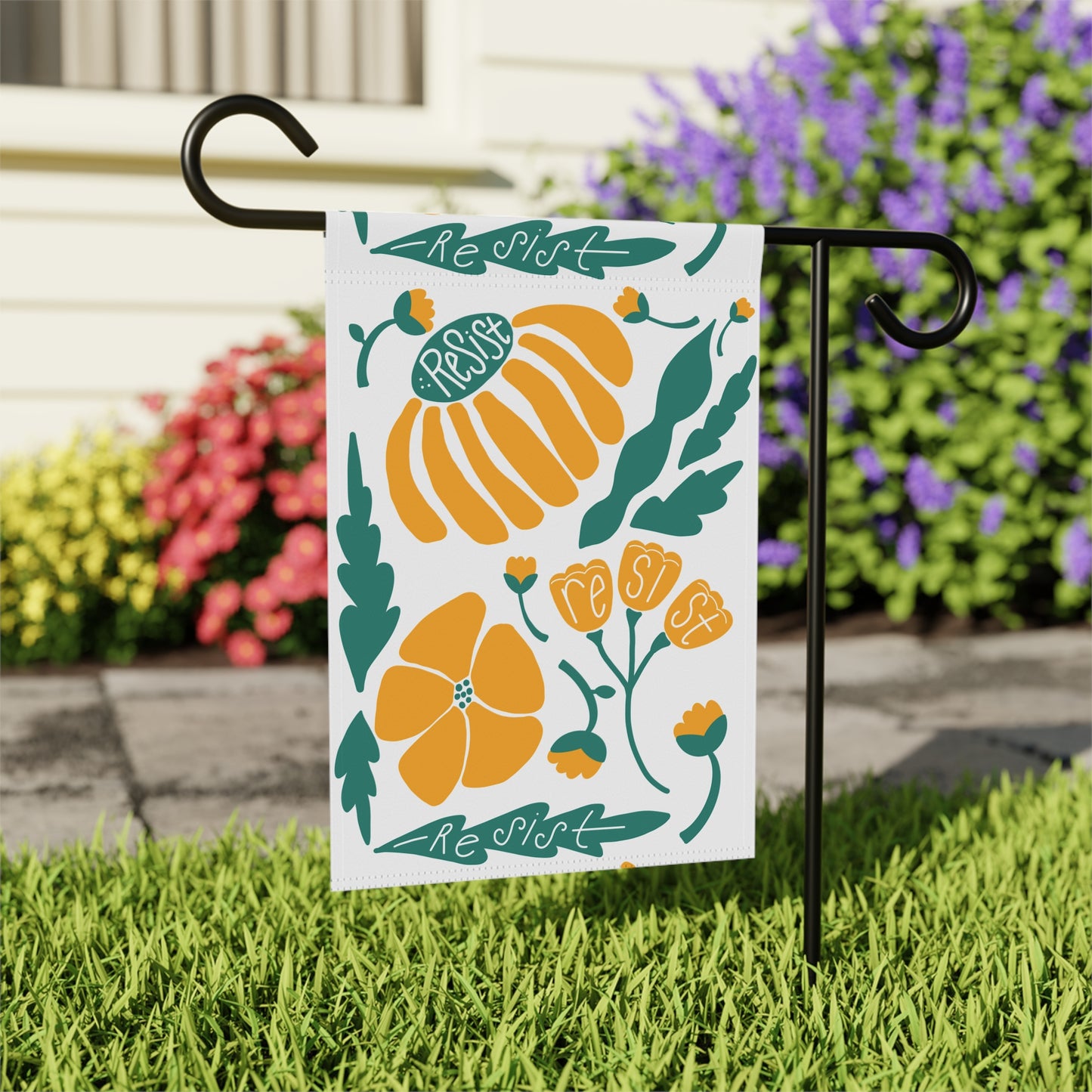 Resist Floral Garden Flag — Decorative Outdoor House Banner