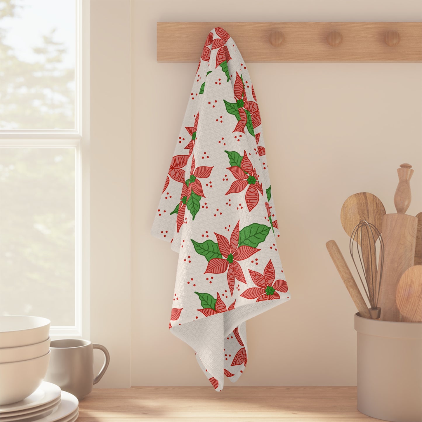 Poinsettia Microfiber Tea Towel FDT Holiday Floral Kitchen Towel