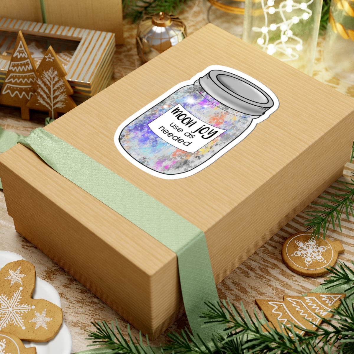 Moon Joy Jar sticker | Kiss-Cut Sticker, holographic galaxy jar design