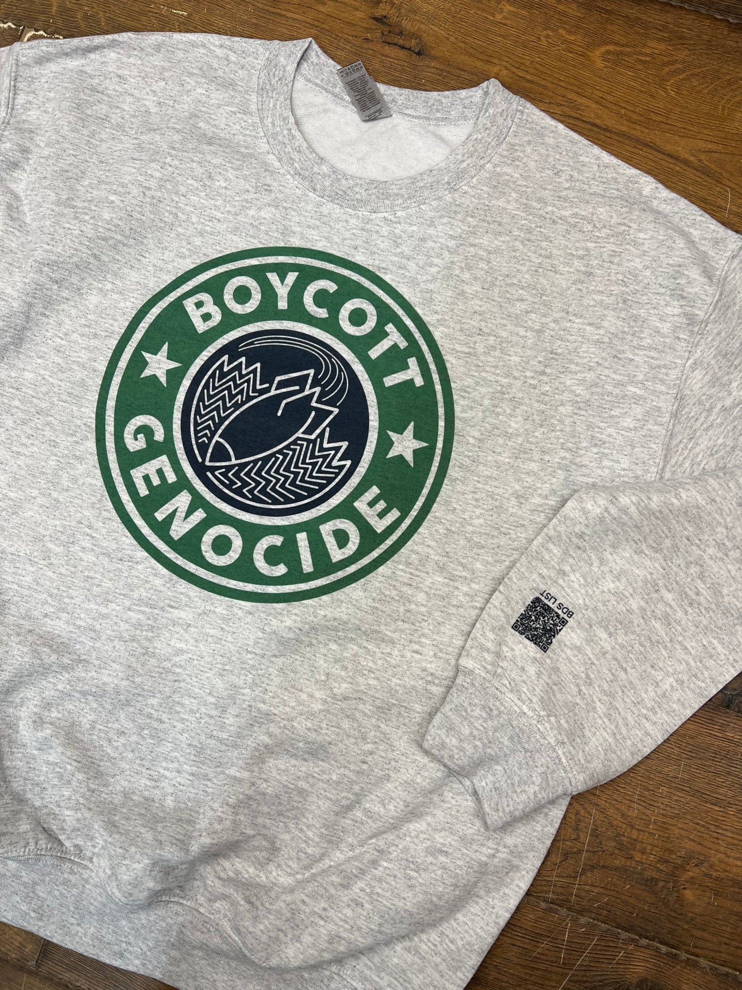 Boycott Genocide CREW Neck Sweatshirt - Funding Operation Olive Branch - Zarifa Family