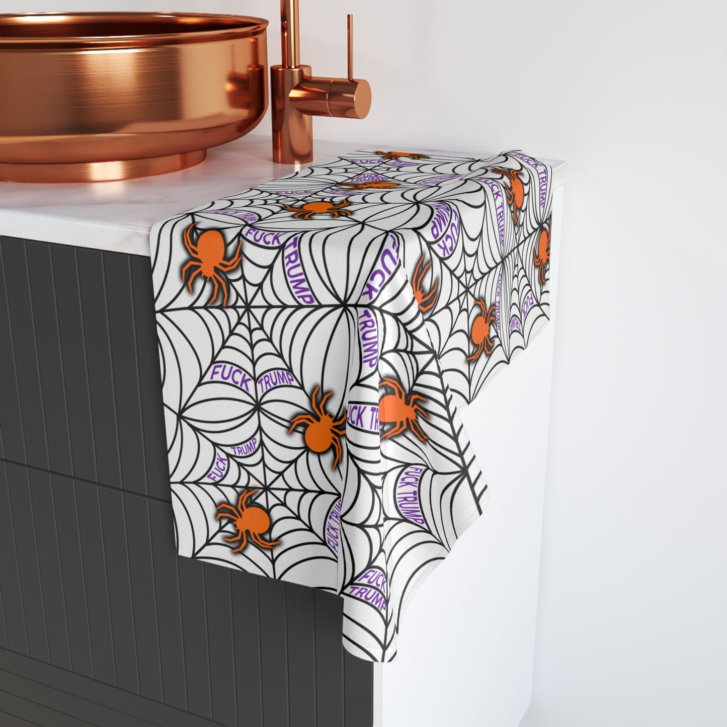 Slightly Subtle Spider Web Hand Towel, Spooky Trump Halloween Decor, Kitchen Towel, Bath Towel, Gift for Witch Lovers, Fall Home Accessory