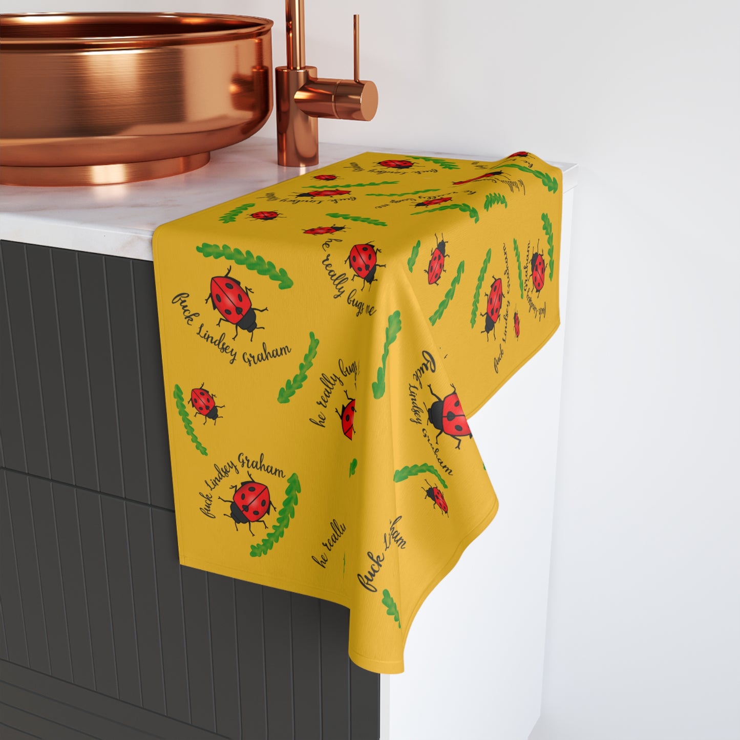 Slightly Subtle Ladybug Yellow Hand Towel, Lindsey Graham, Gifts for Garden Lovers, Kitchen or Bathroom Use, Birthday, Baby Shower