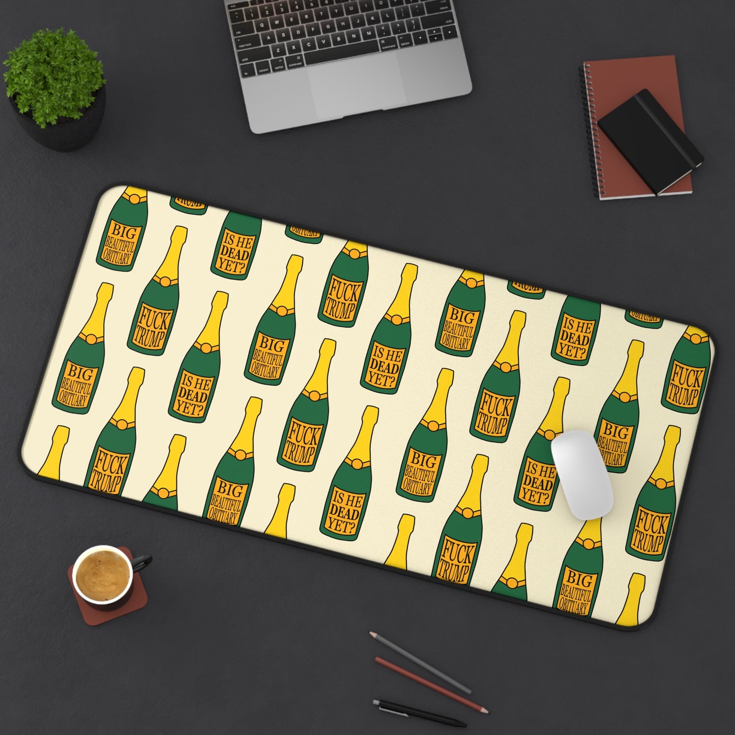 Slightly Subtle Champagne Bottle Pattern Desk Mat | Funny Champagne Pet Food Mat
