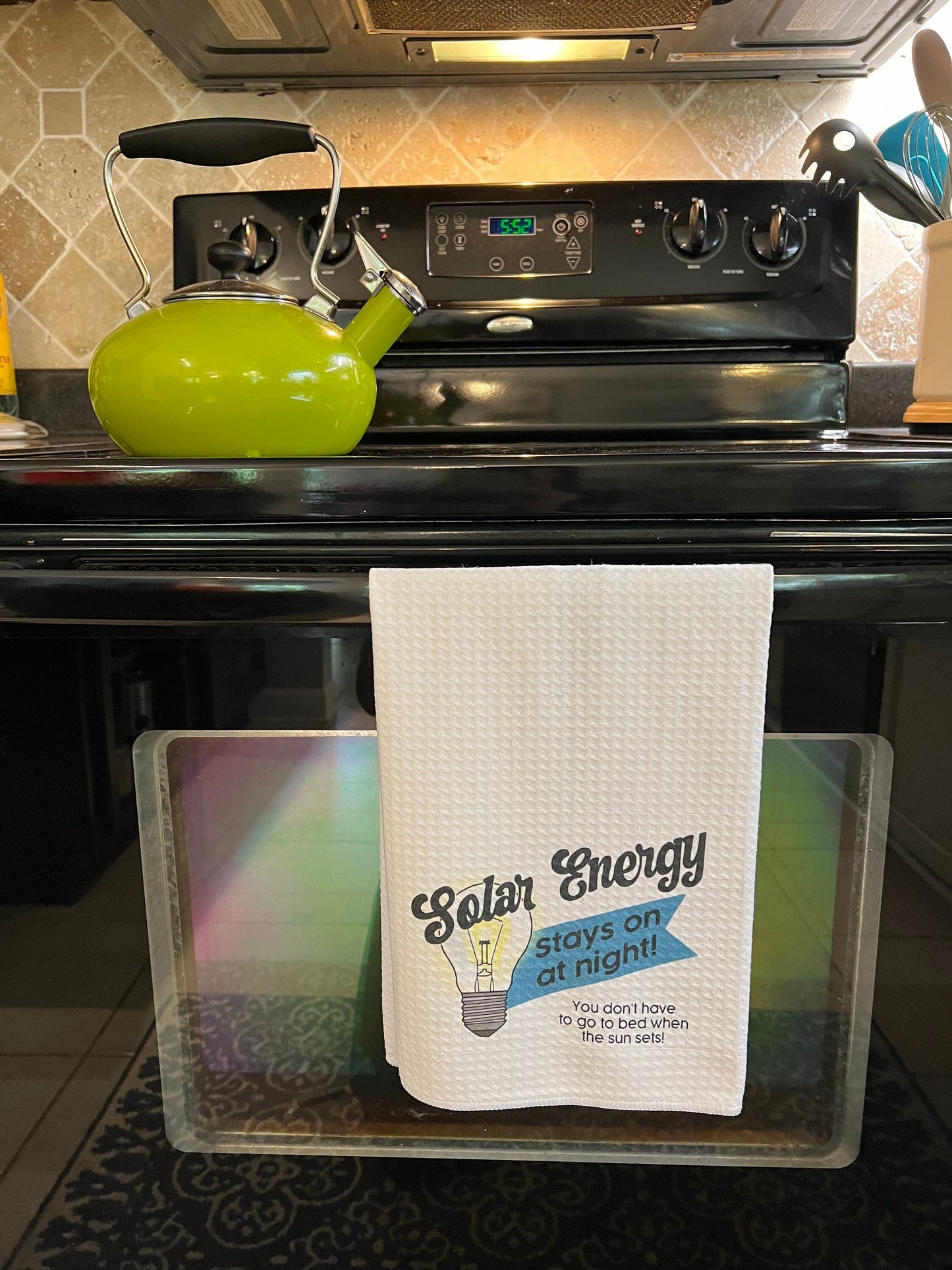 Solar Power Stays on at Night Full Color Tea Towel