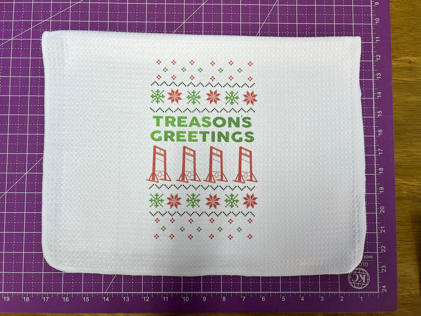 Ug-Guillotine Ugly Holiday Christmas Sweater Tea Towel