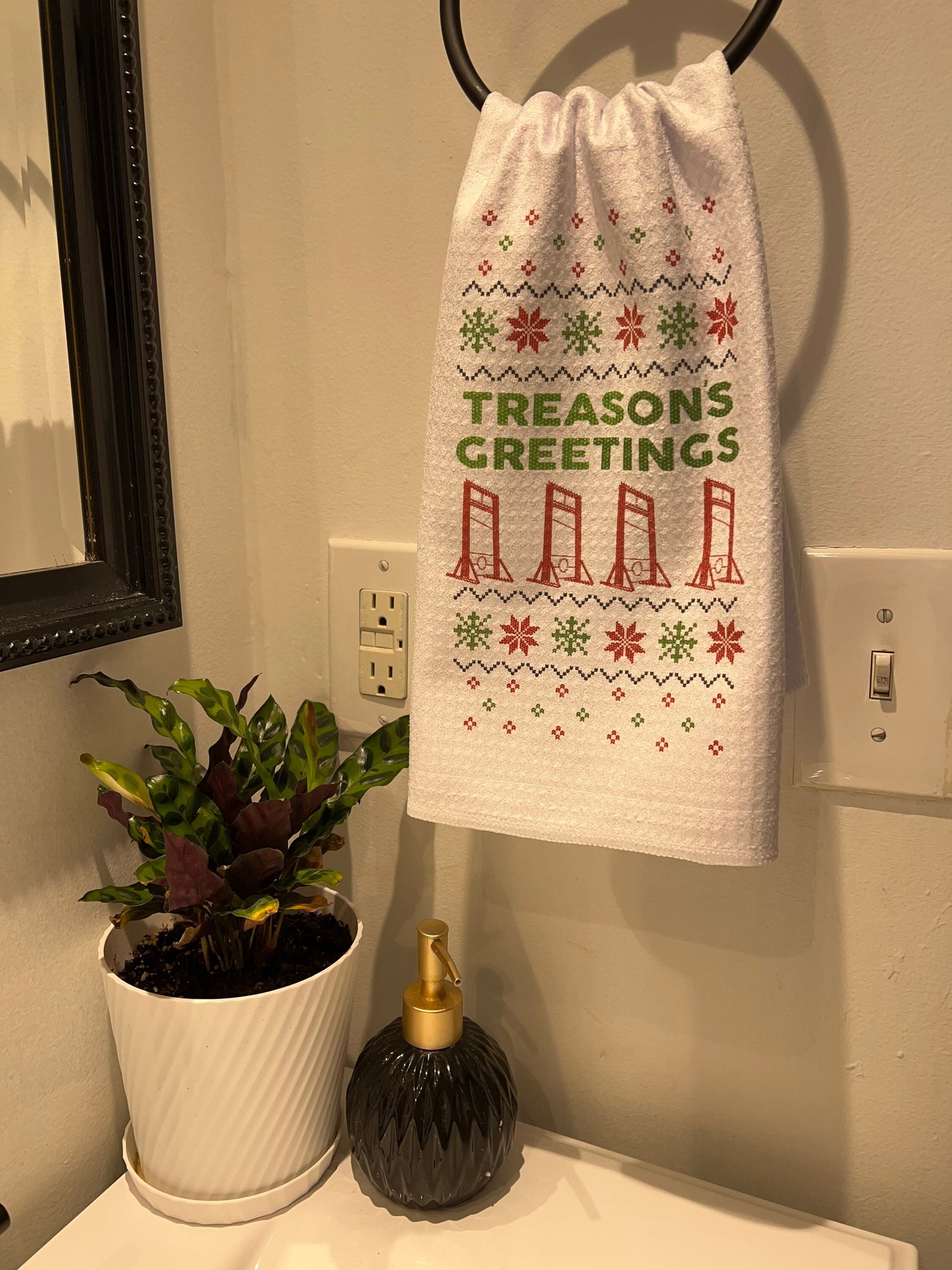 Ug-Guillotine Ugly Holiday Christmas Sweater Tea Towel