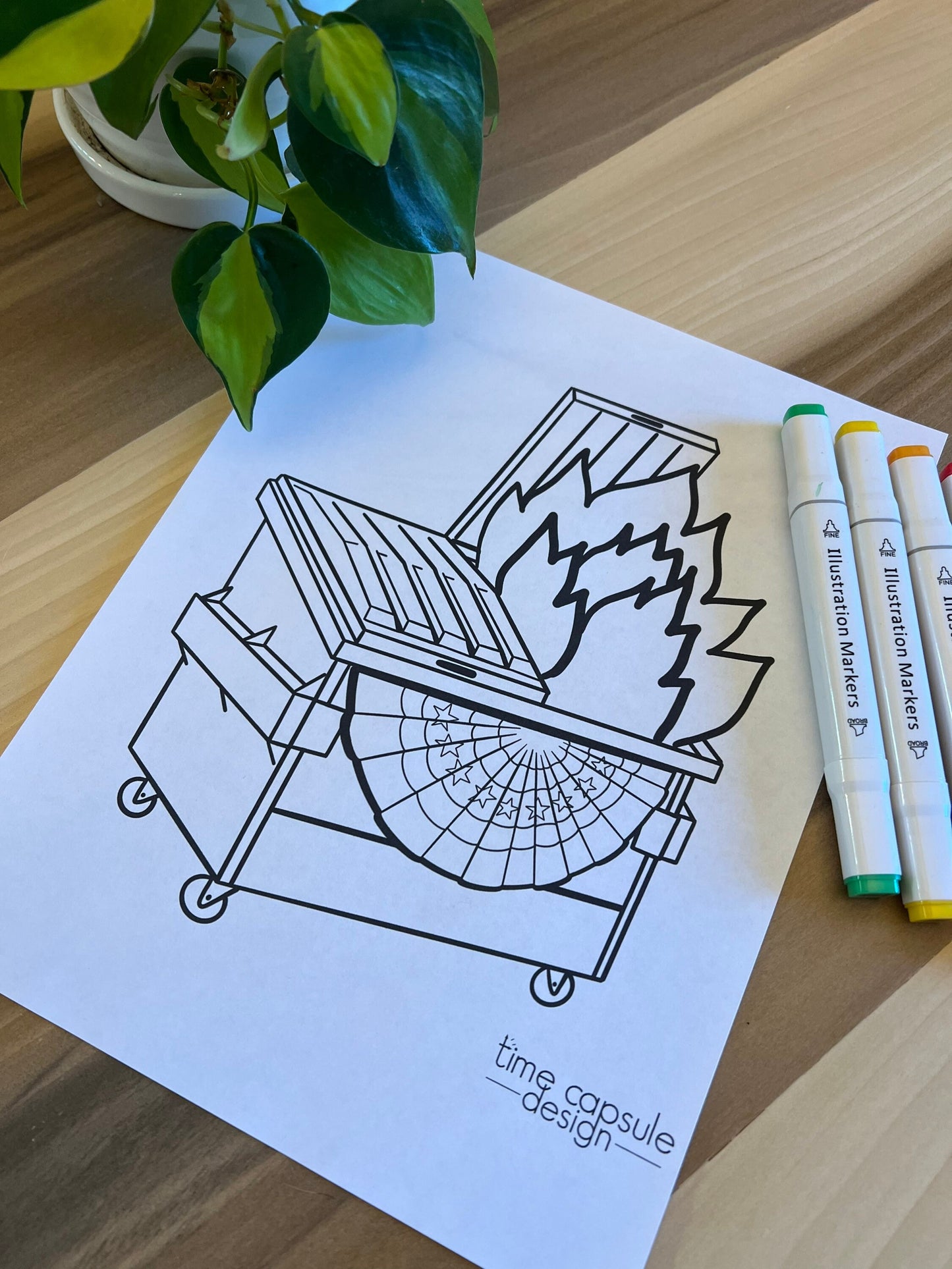 Dumpster Fire Coloring Page Digital Download Printable Personal Use Only