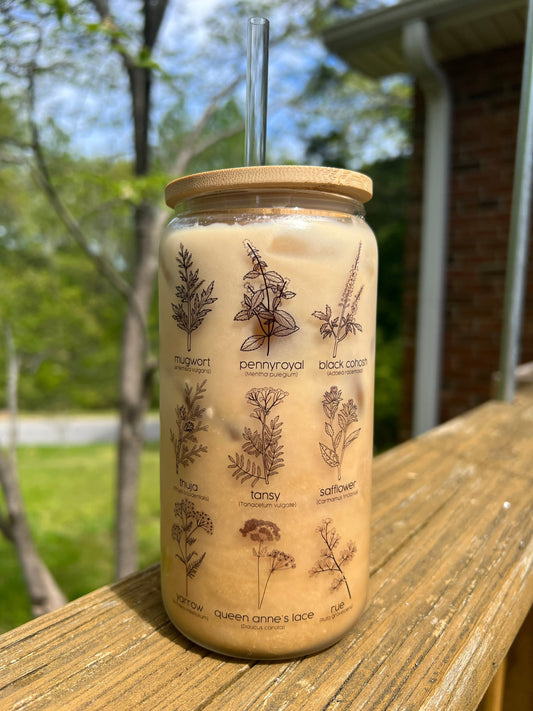 Herbs for Reproductive Freedom Glass Can with Bamboo Lid and Straw