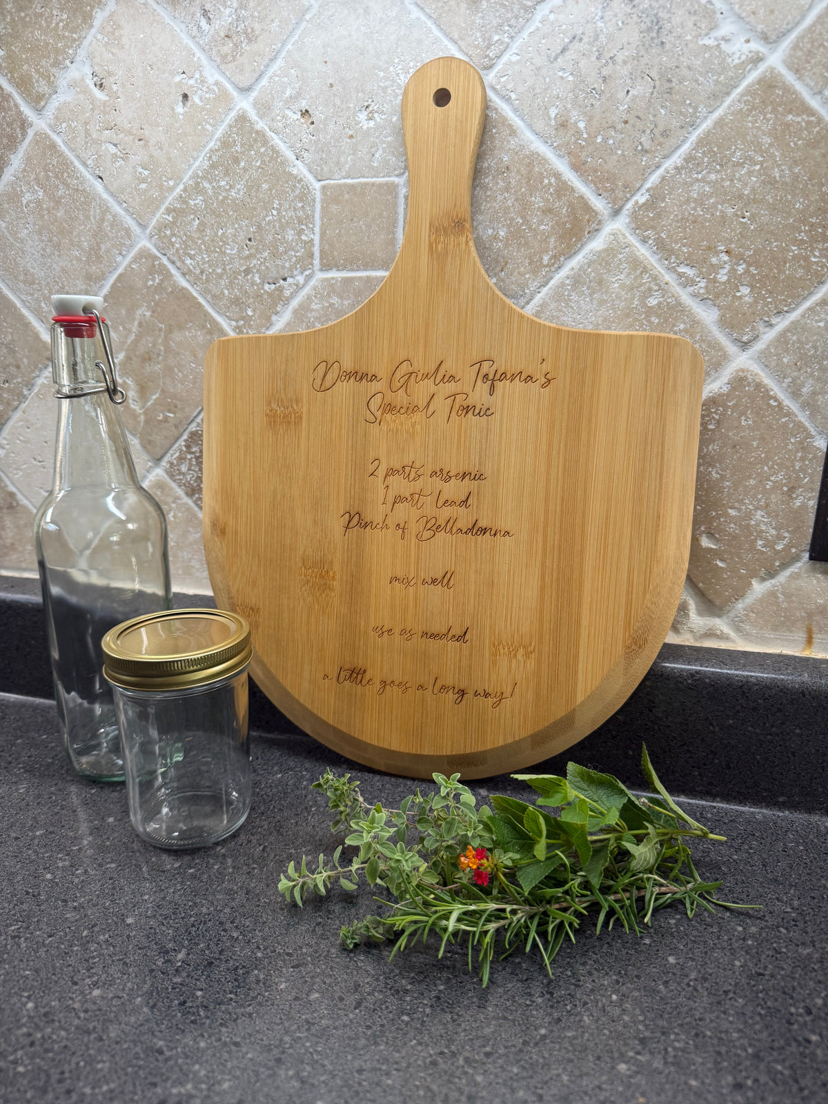 Aqua Tofana Recipe Engraved Bamboo Pizza Board