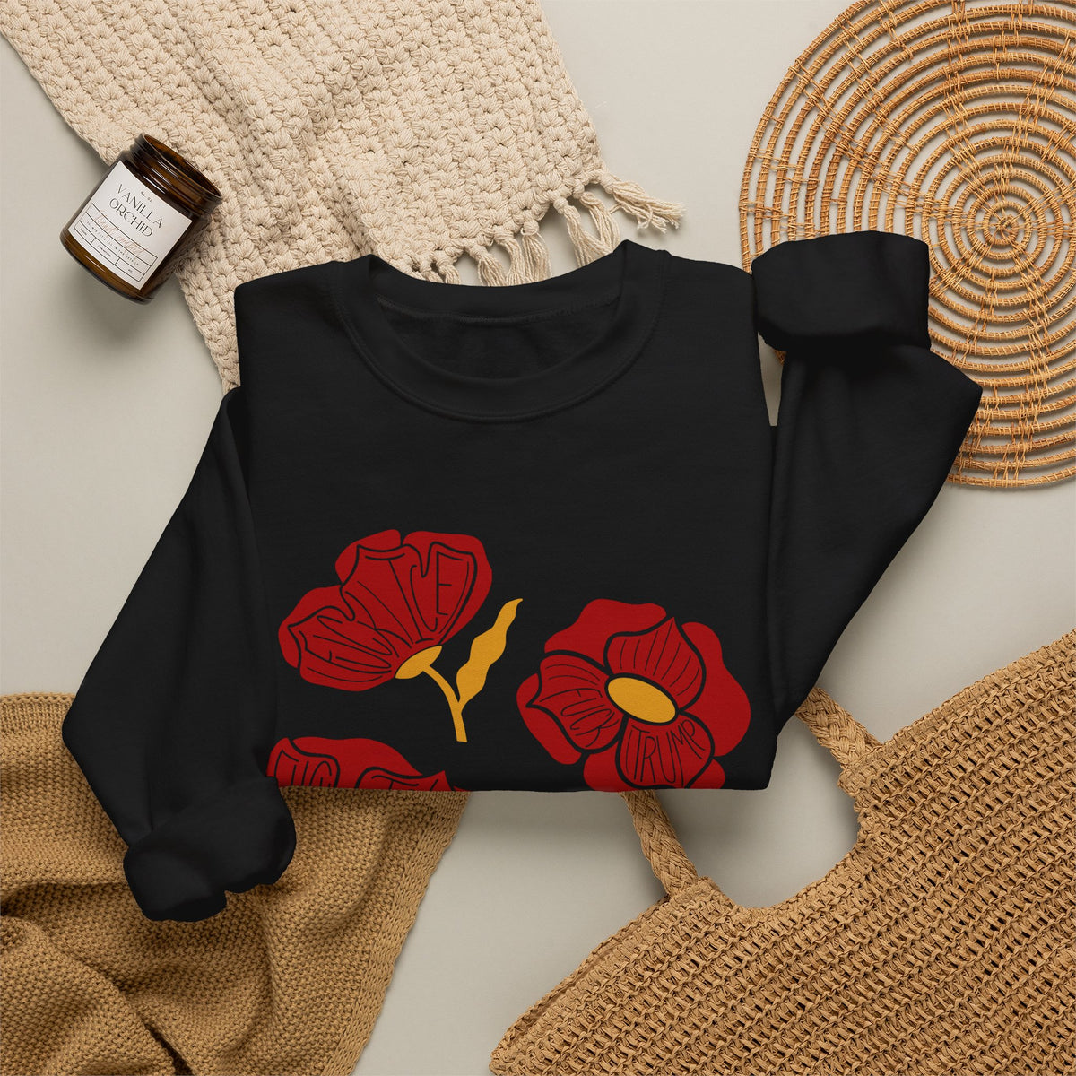 Slightly Subtle Red Poppy Floral Illustration Sweatshirt | Hand-Drawn Blooms, Minimal Botanical FDT