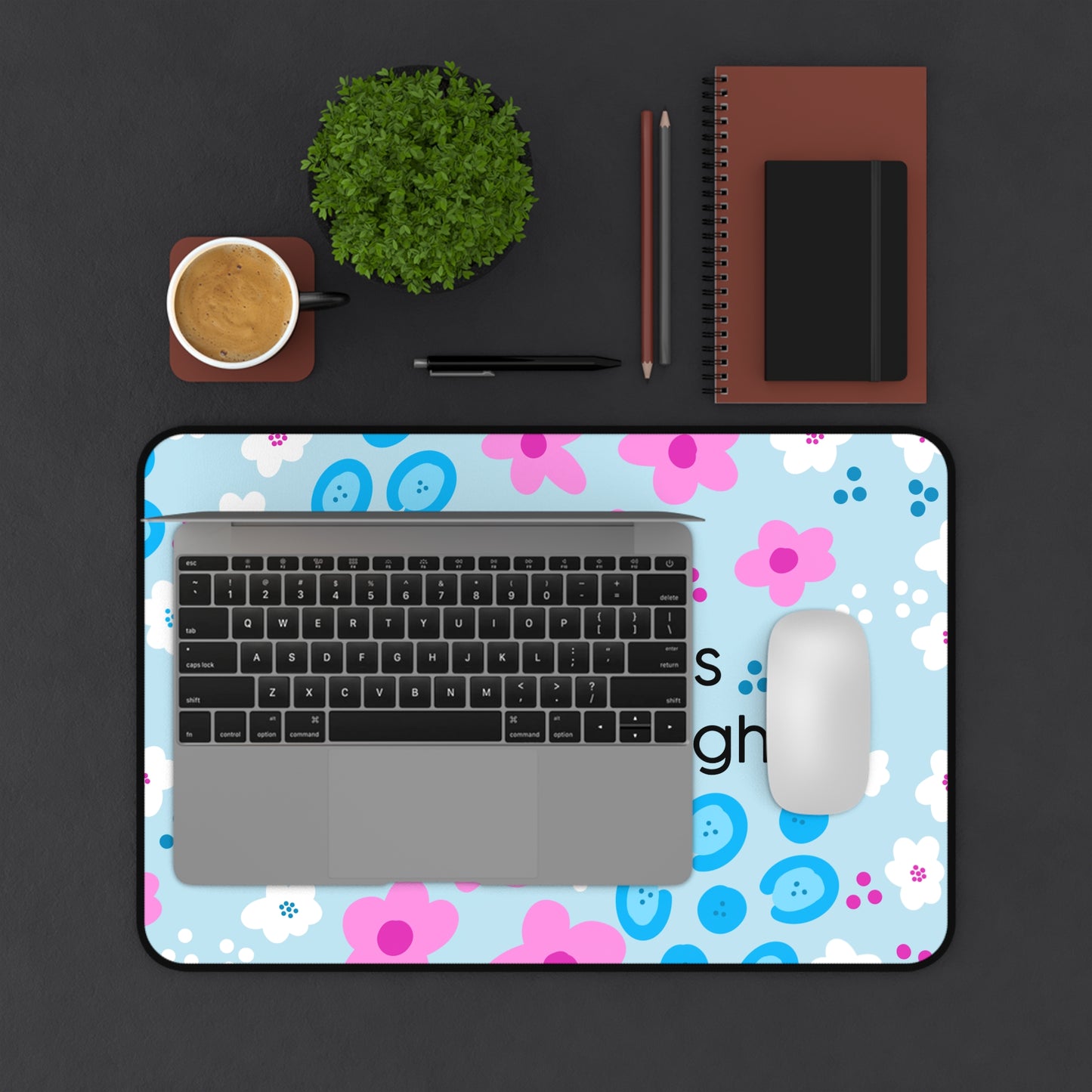 trans rights are human rights Desk Mat | Floral Blue Pink Affirmation pet mat
