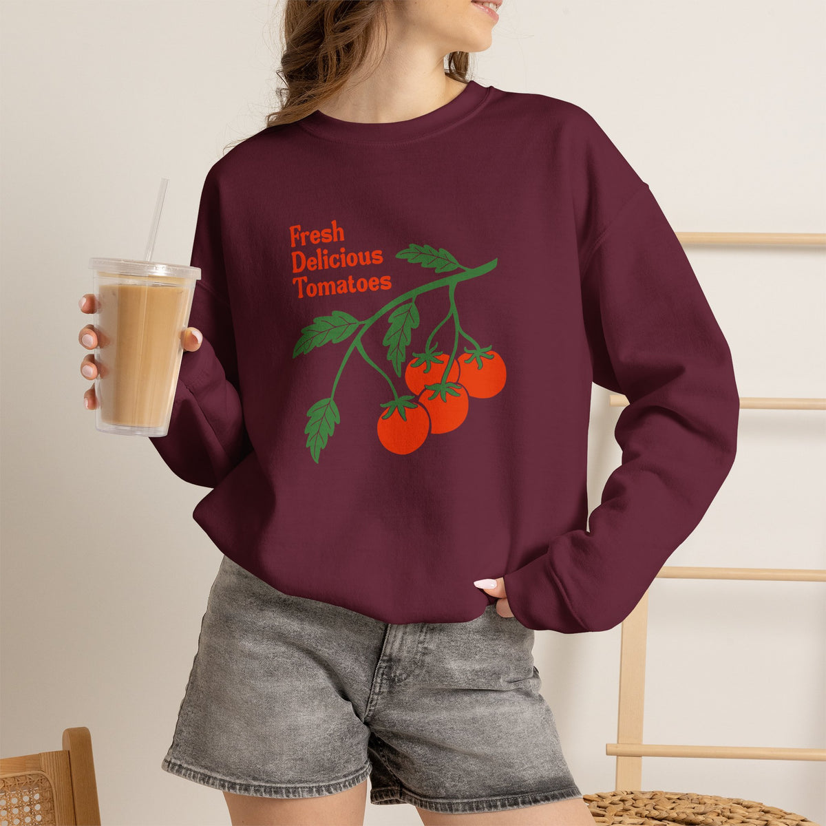 Tomato Crewneck Sweatshirt “Fresh Delicious Tomatoes” Vintage Farm Graphic
