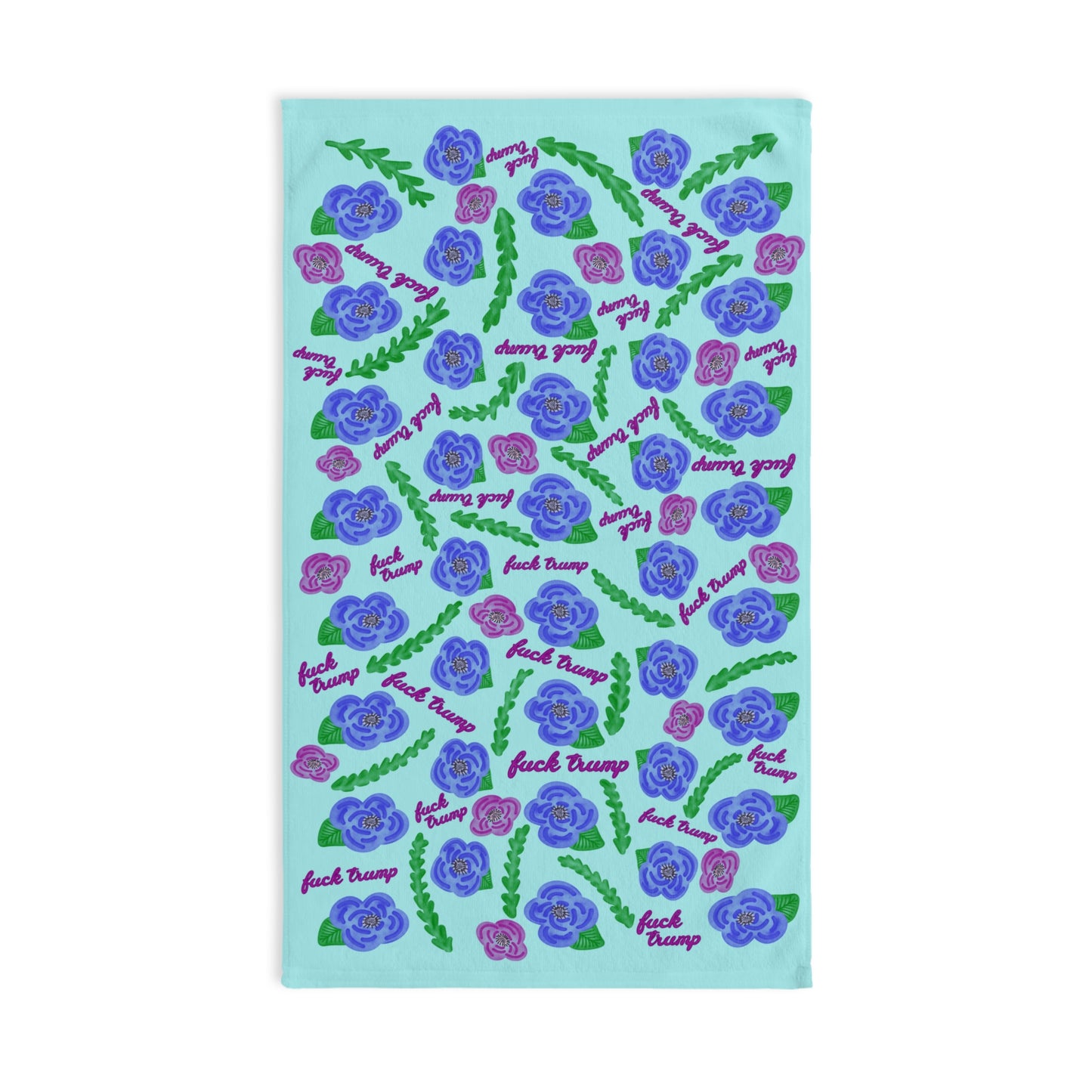 Slightly Subtle Purple Poppies on Aqua Hand Towel