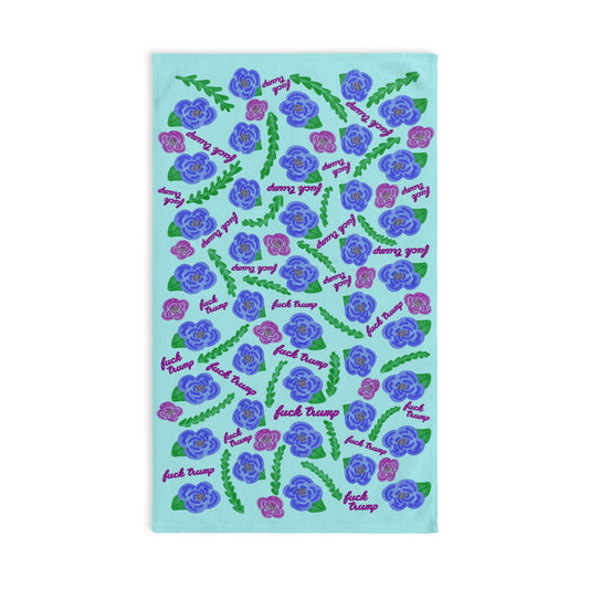 Slightly Subtle Purple Poppies on Aqua Hand Towel
