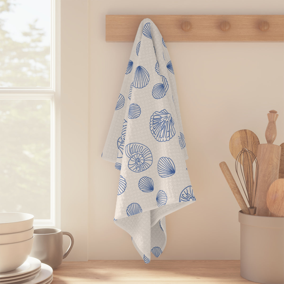 Slightly Subtle Seashell Pattern Microfiber Tea Towel | Coastal Kitchen Print FDT