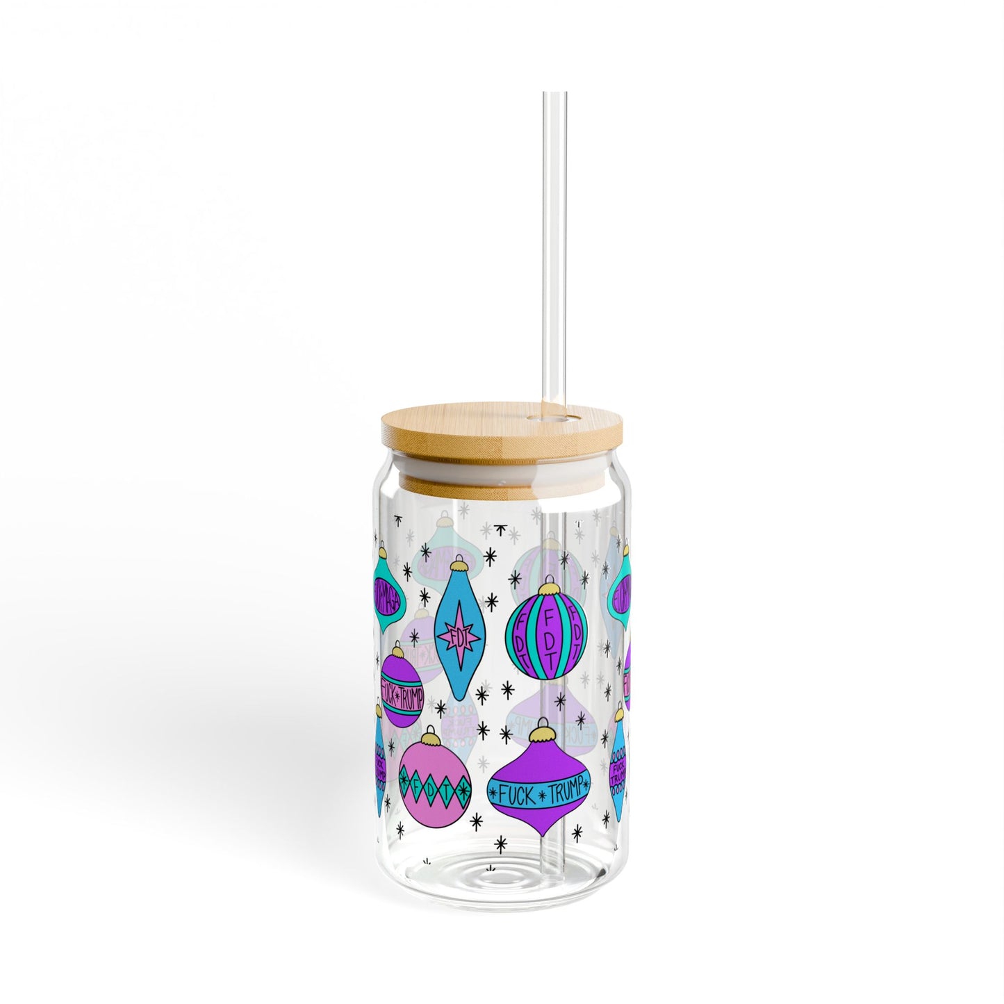 Slightly Subtle Retro Purple Teal Christmas Ornaments FDT Sipper Glass