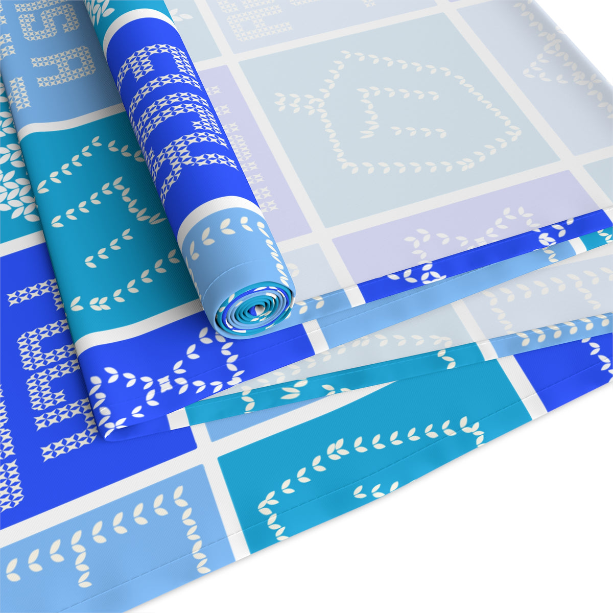 Hanukkah FDT Dreidel Patchwork Checkered Blue Winter Table Runner
