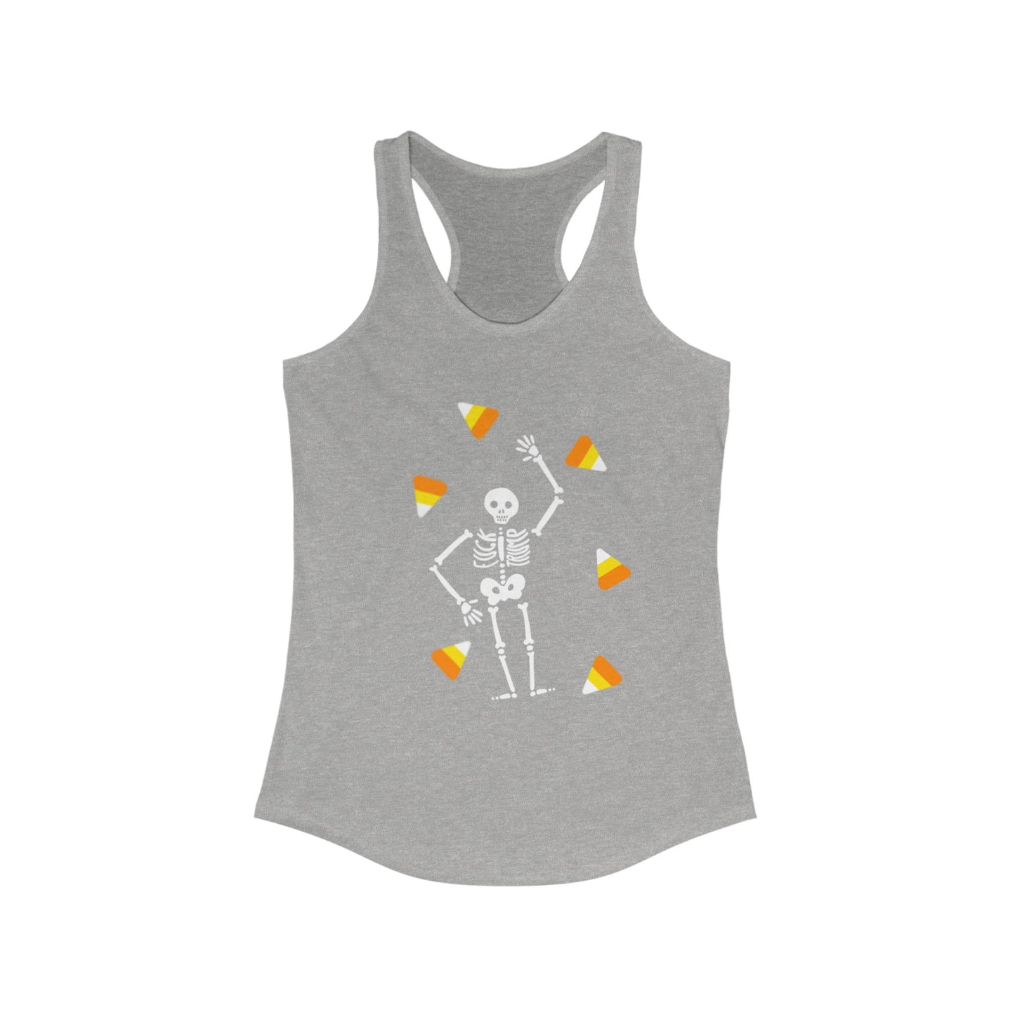 Slightly Subtle Halloween Skeleton Racerback Tank, Cute Spooky Workout Top, Fitness Apparel, Fall Clothing, Candy Corn Graphic Shirt