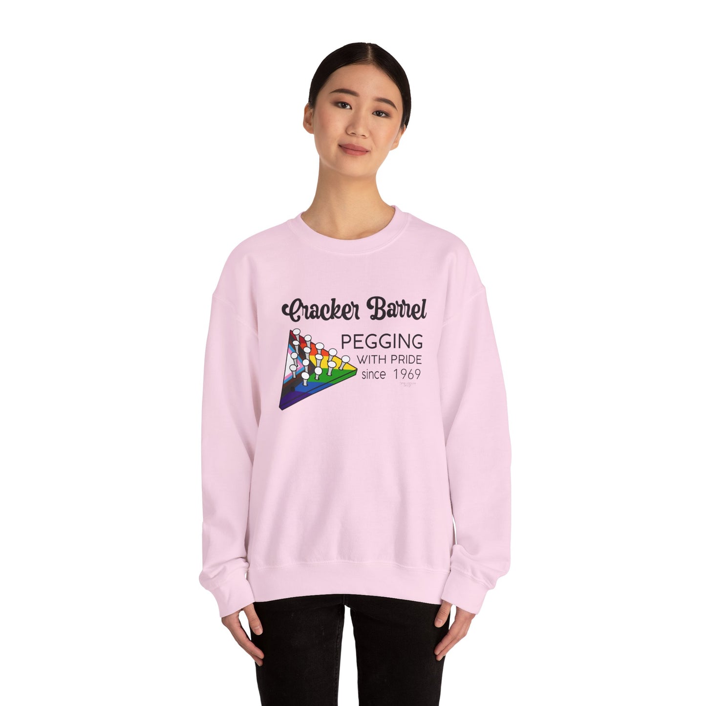 Pegging with Pride Crewneck Sweatshirt, LGBTQ+ Gift, Retro Game Design Unisex, Perfect for Celebrations or Casual Wear, Fun Gift Idea