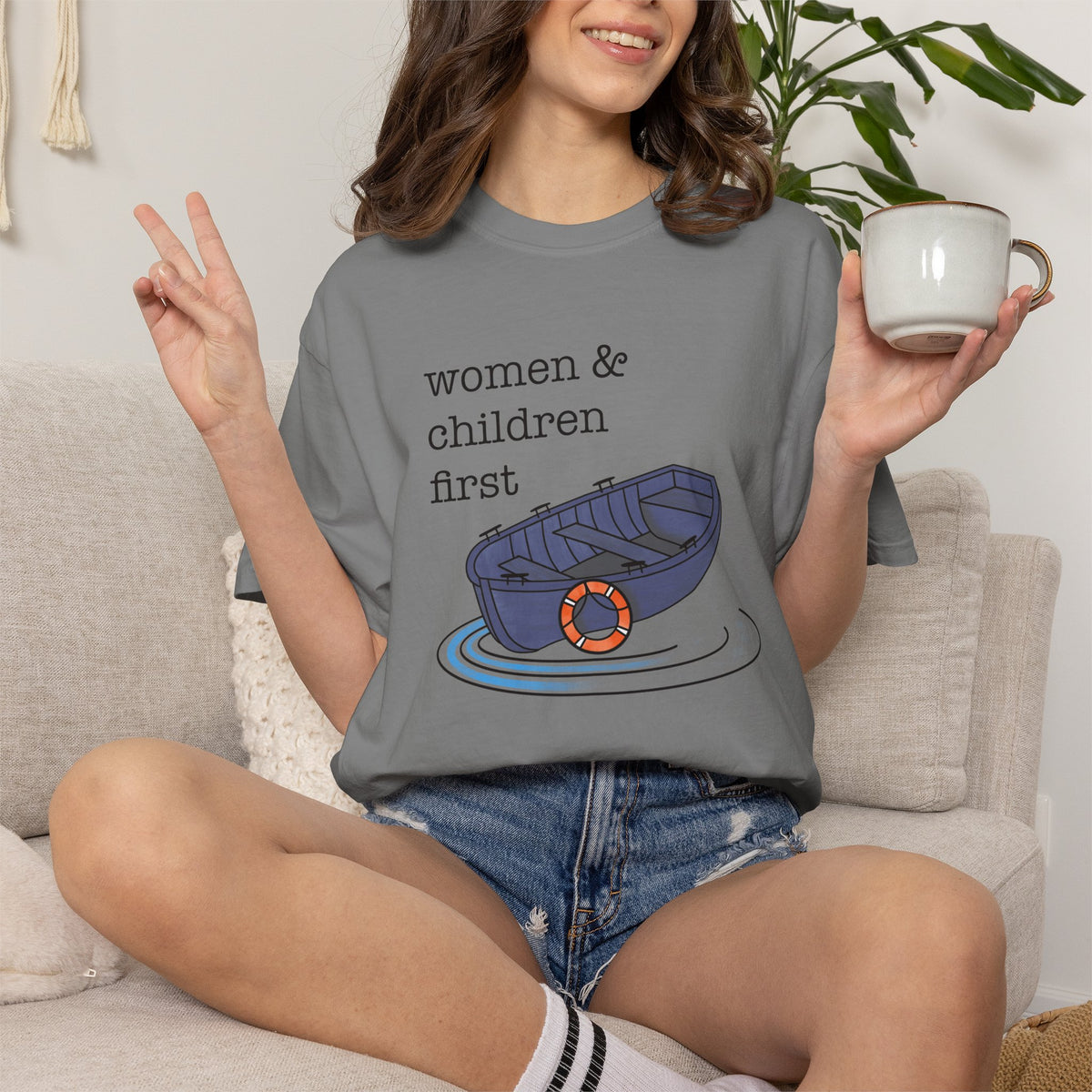 Lifeboat Matriarchy Women & Children First Nautical Boat Graphic T-Shirt