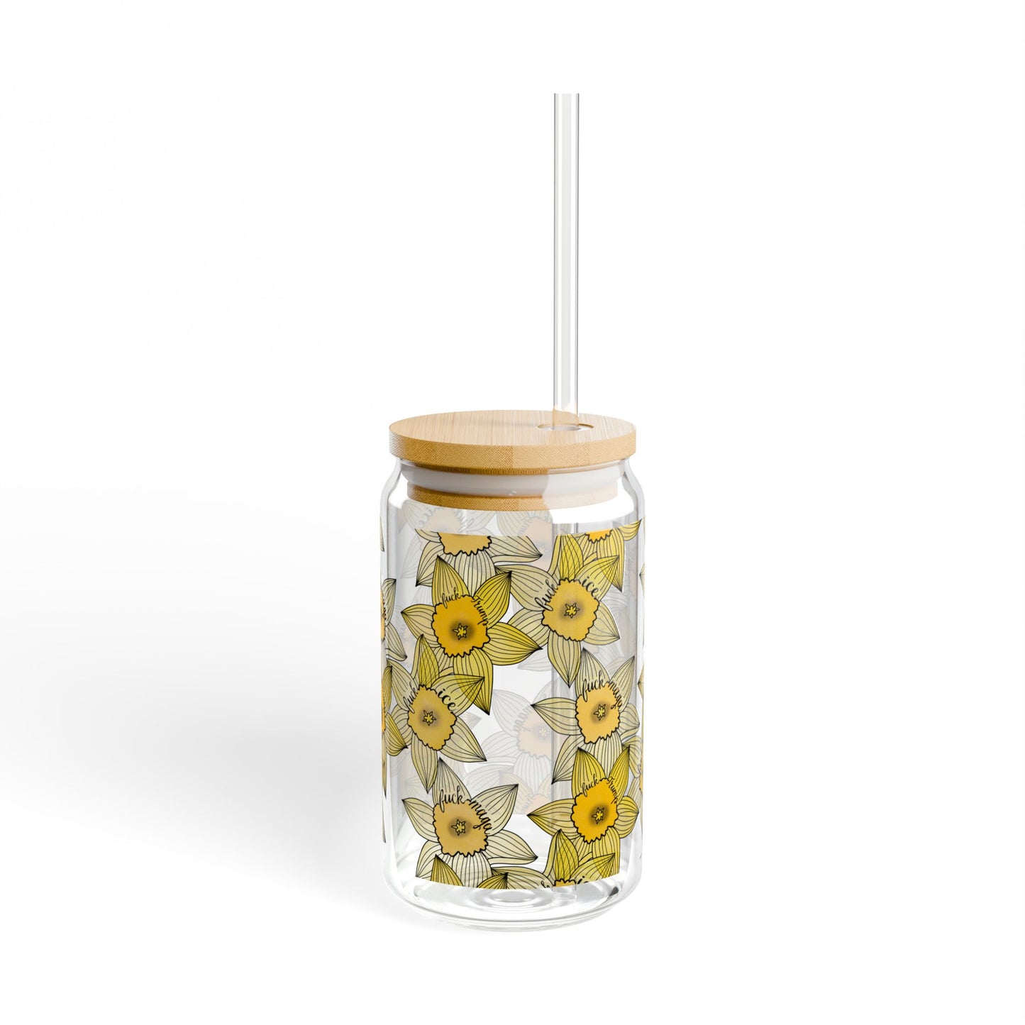 Slightly Subtle Yellow Daffodil Pattern Sipper Glass Can