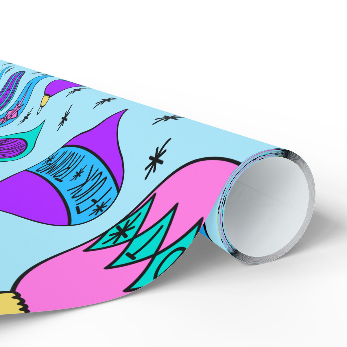 Slightly Subtle Retro Ornament Pattern Blue FDT Wrapping Paper | Blue Pink Holiday Wrap